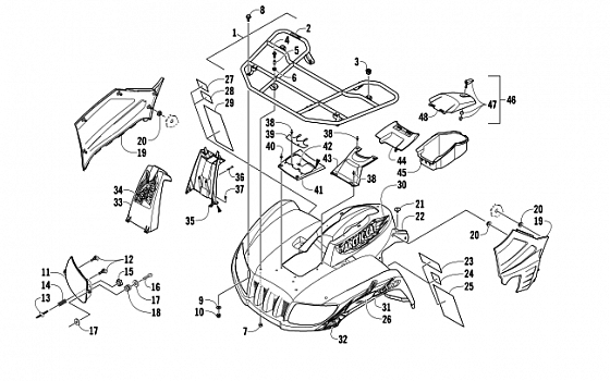 FRONT RACK, BODY PANEL, AND HEADLIGHT ASSEMBLIES