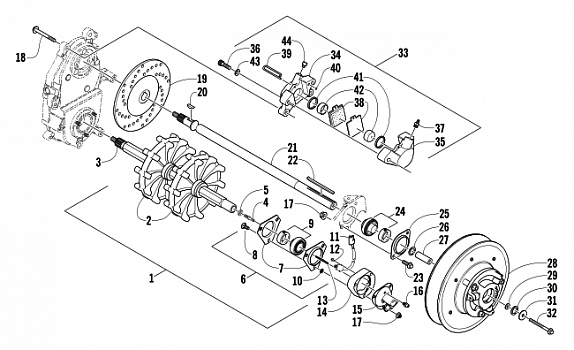 DRIVE TRAIN SHAFTS AND BRAKE ASSEMBLIES