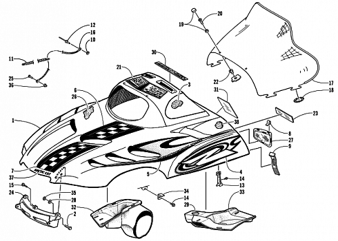 HOOD AND WINDSHIELD ASSEMBLY