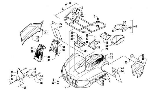 FRONT RACK, BODY PANEL, AND HEADLIGHT ASSEMBLIES