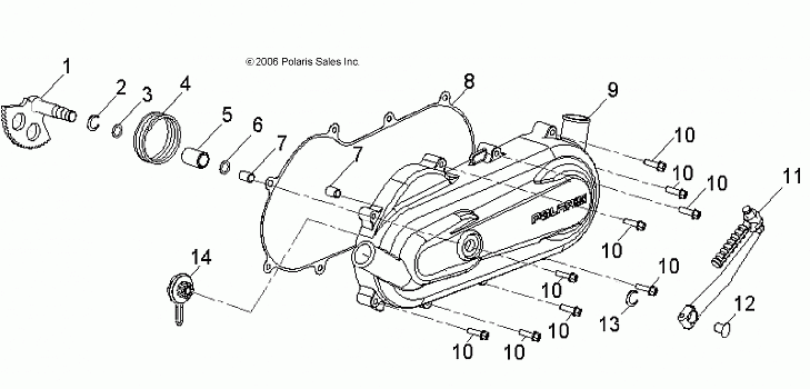 ENGINE, CLUTCH COVER and KICK START - A09KA05AB/AD (49ATVCRANKCASECVRLH09OUT50)