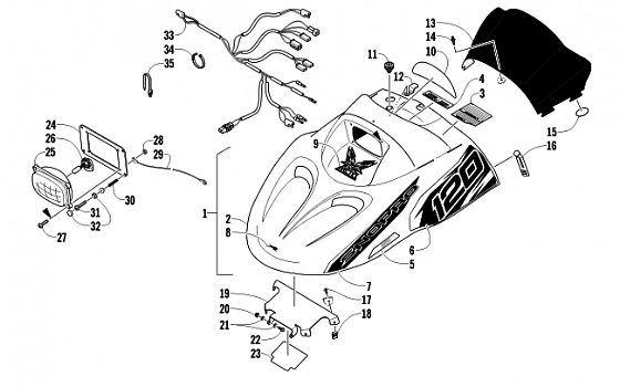 HOOD, HEADLIGHT, AND WINDSHIELD ASSEMBLY