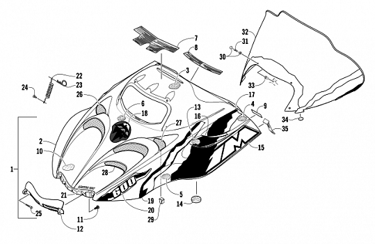 HOOD AND WINDSHIELD ASSEMBLY