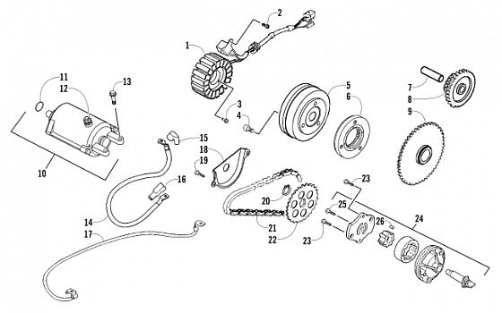 STARTER MOTOR, MAGNETO, AND OIL PUMP ASSEMBLY