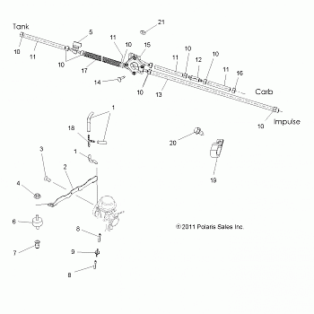 ENGINE, CARBURETOR MOUNTING and FUEL LINES - A11MB46FZ (49ATVCARBBRKT11HAWK)