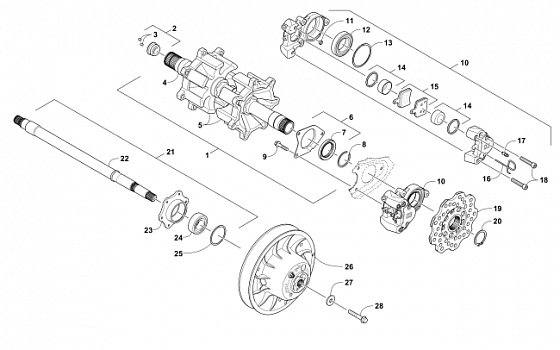 DRIVE TRAIN SHAFTS AND BRAKE ASSEMBLIES