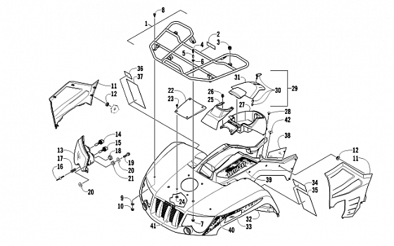 FRONT RACK, BODY PANEL, AND HEADLIGHT ASSEMBLIES