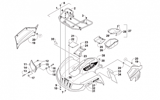 FRONT RACK, BODY PANEL, AND HEADLIGHT ASSEMBLIES