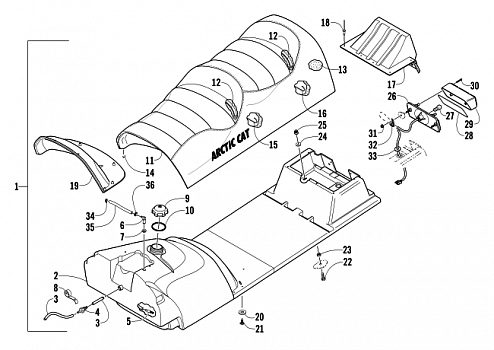 GAS TANK, SEAT, AND TAILLIGHT ASSEMBLY