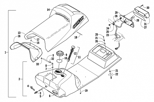 GAS TANK, SEAT, AND TAILLIGHT ASSEMBLY