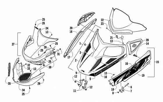 HOOD, WINDSHIELD, AND FRONT BUMPER ASSEMBLY