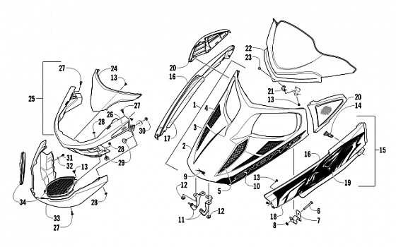 HOOD, WINDSHIELD, AND FRONT BUMPER ASSEMBLY