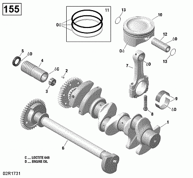 Crankshaft, Pistons And Balance Shaft - 130-155 Model Without Suspension