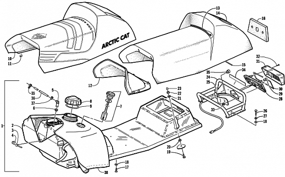 GAS TANK, SEAT, RACK, AND TAILLIGHT ASSEMBLY