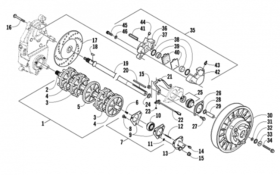 DRIVE TRAIN SHAFTS AND BRAKE ASSEMBLIES