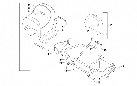 PASSENGER SEAT AND BACKREST ASSEMBLY