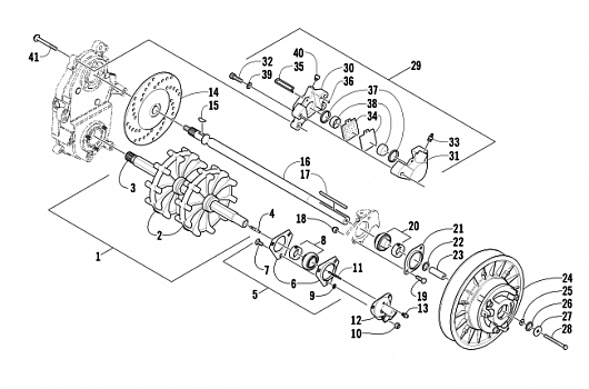 DRIVE TRAIN SHAFTS AND BRAKE ASSEMBLIES