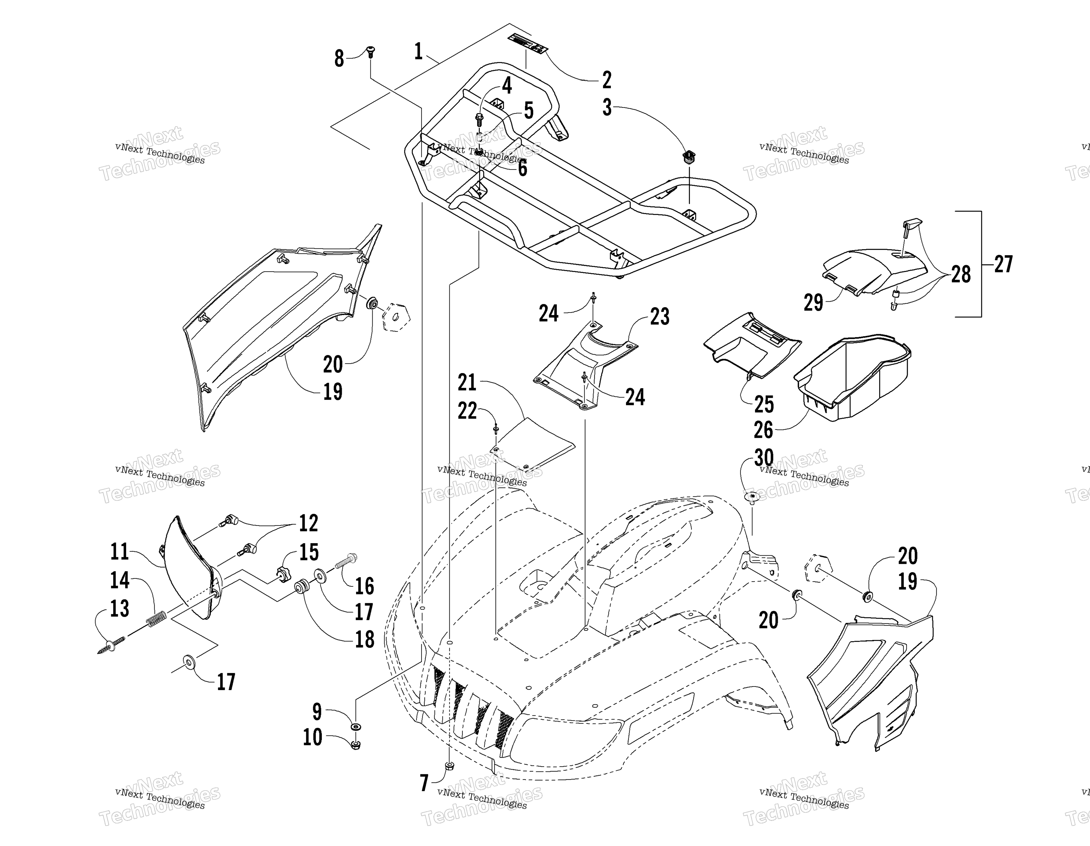 Передняя часть Rack And Headlight Assemblies