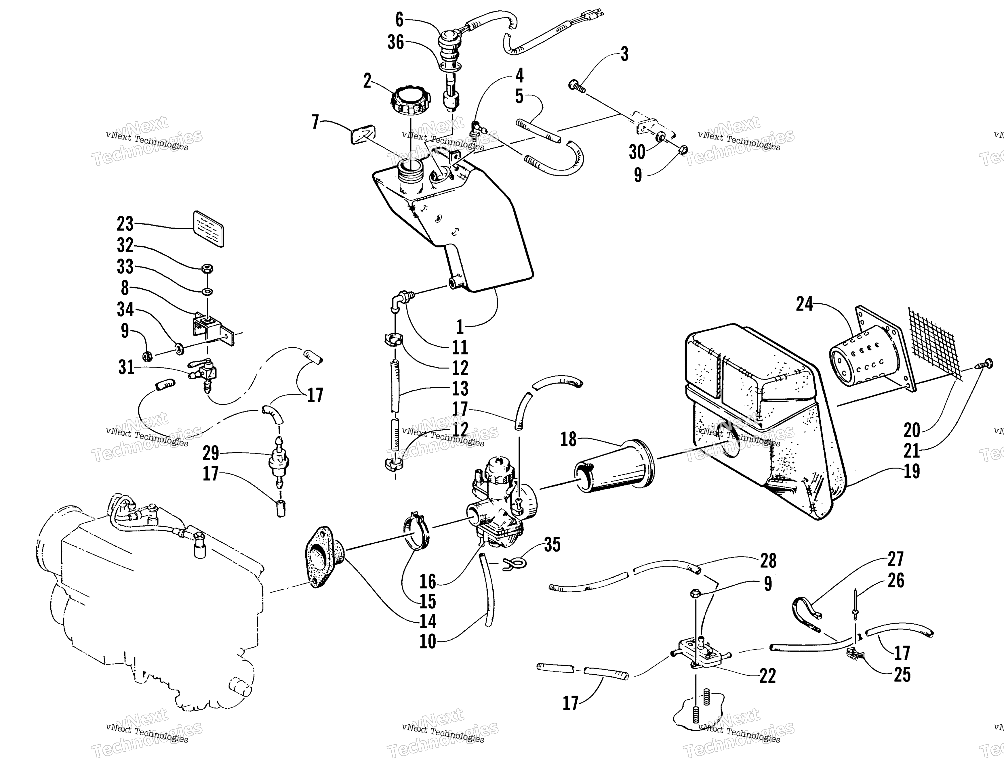 масляный Tank, Carburetor, топливный Pump, и Silencer