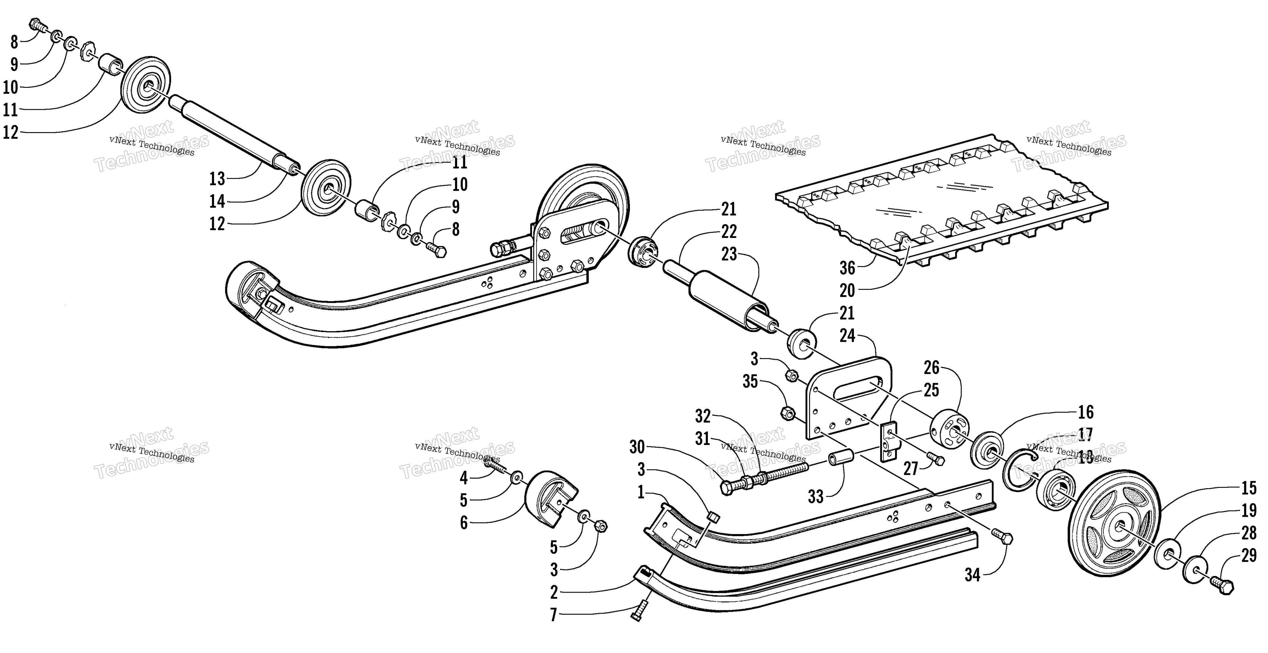 Slide Rail, Idler Wheels, и Track узел