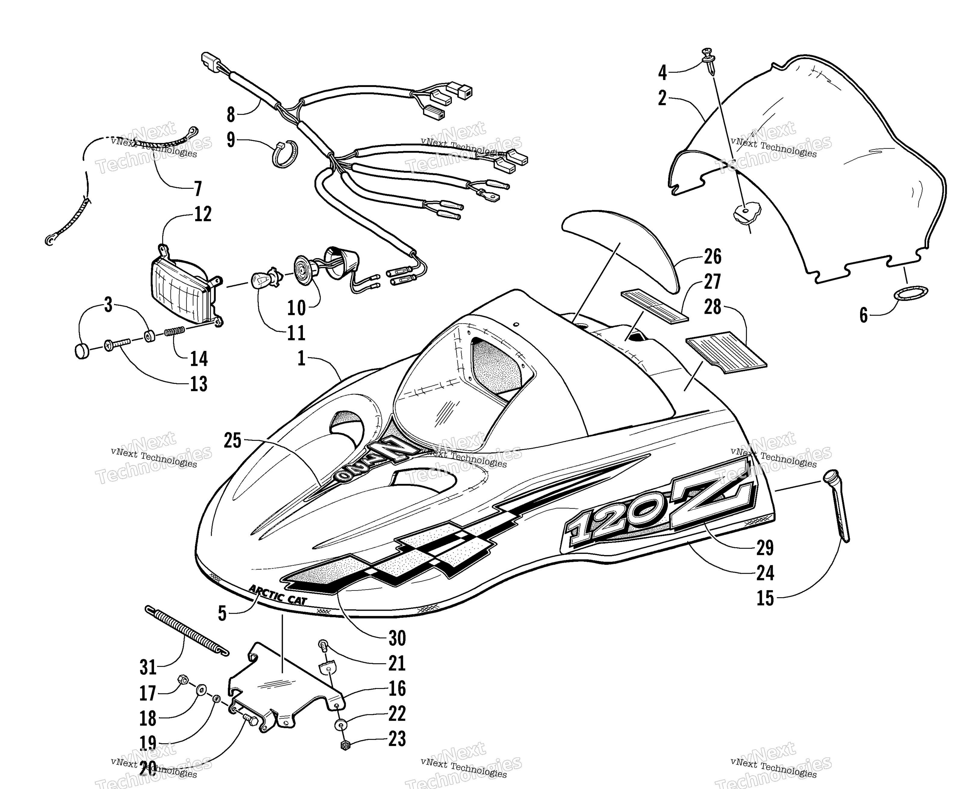 Hood, Headlight, и Windshield узел