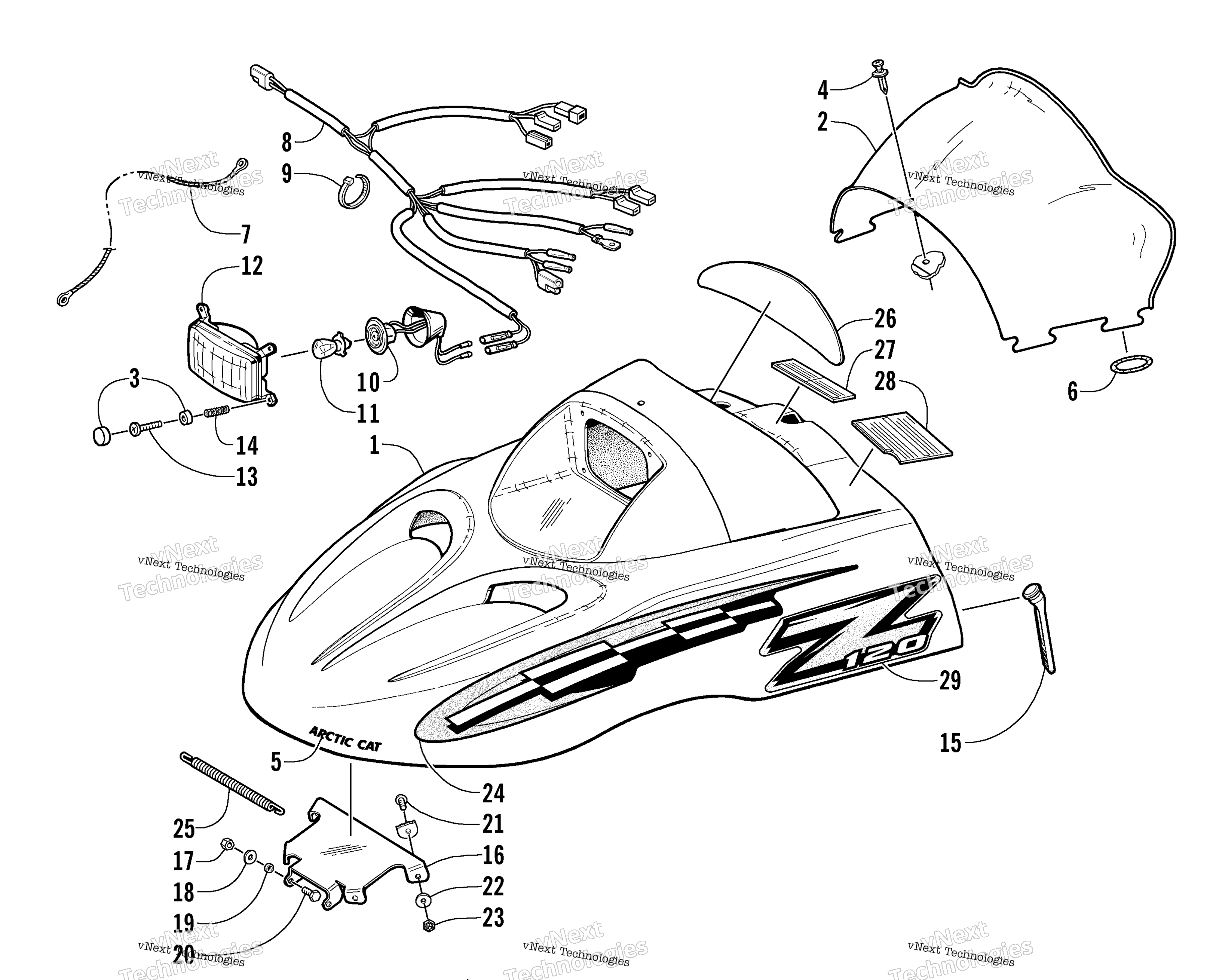 Hood, Headlight, и Windshield узел