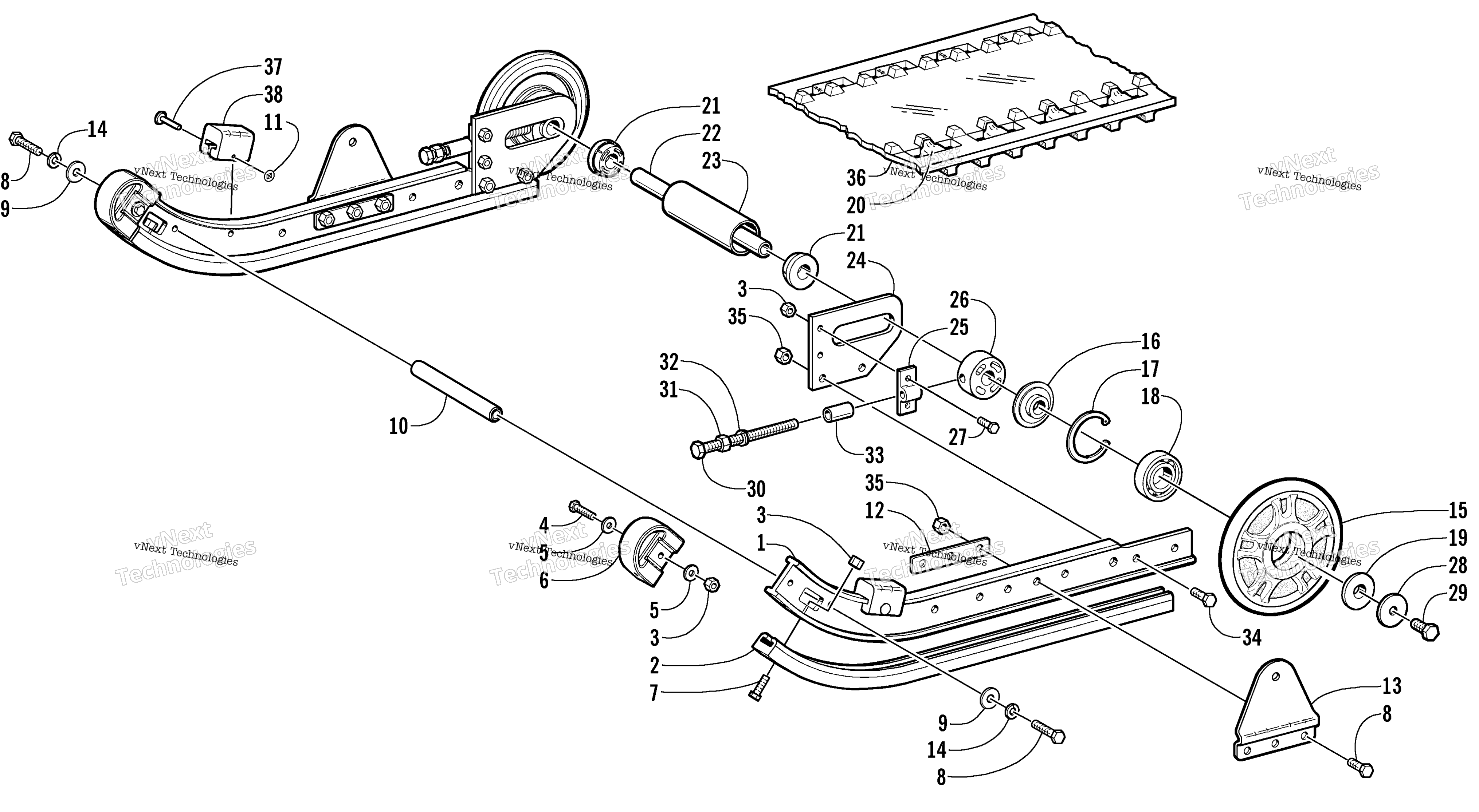 Slide Rail, Idler Wheels, и Track узел