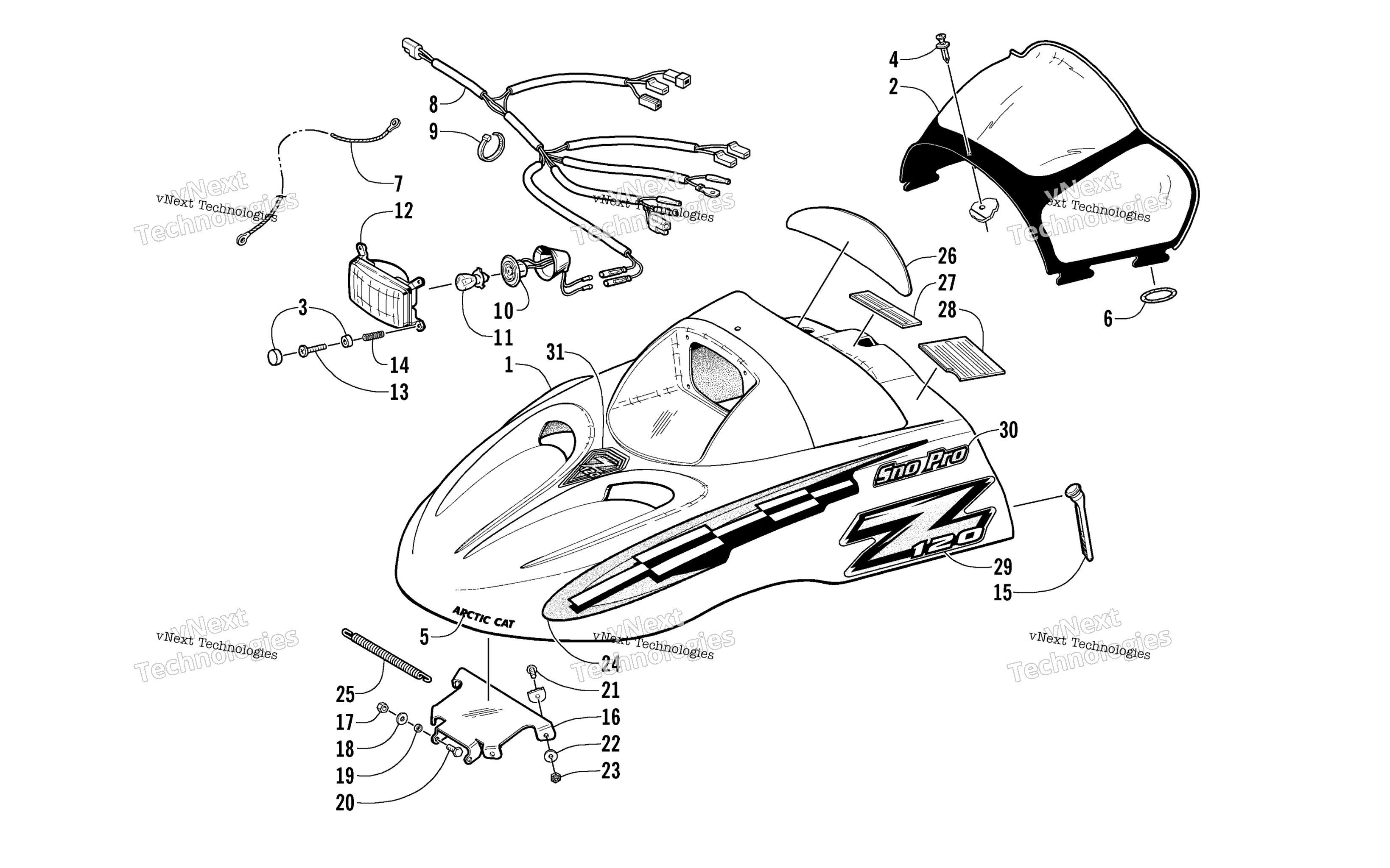 Hood, Headlight, и Windshield узел