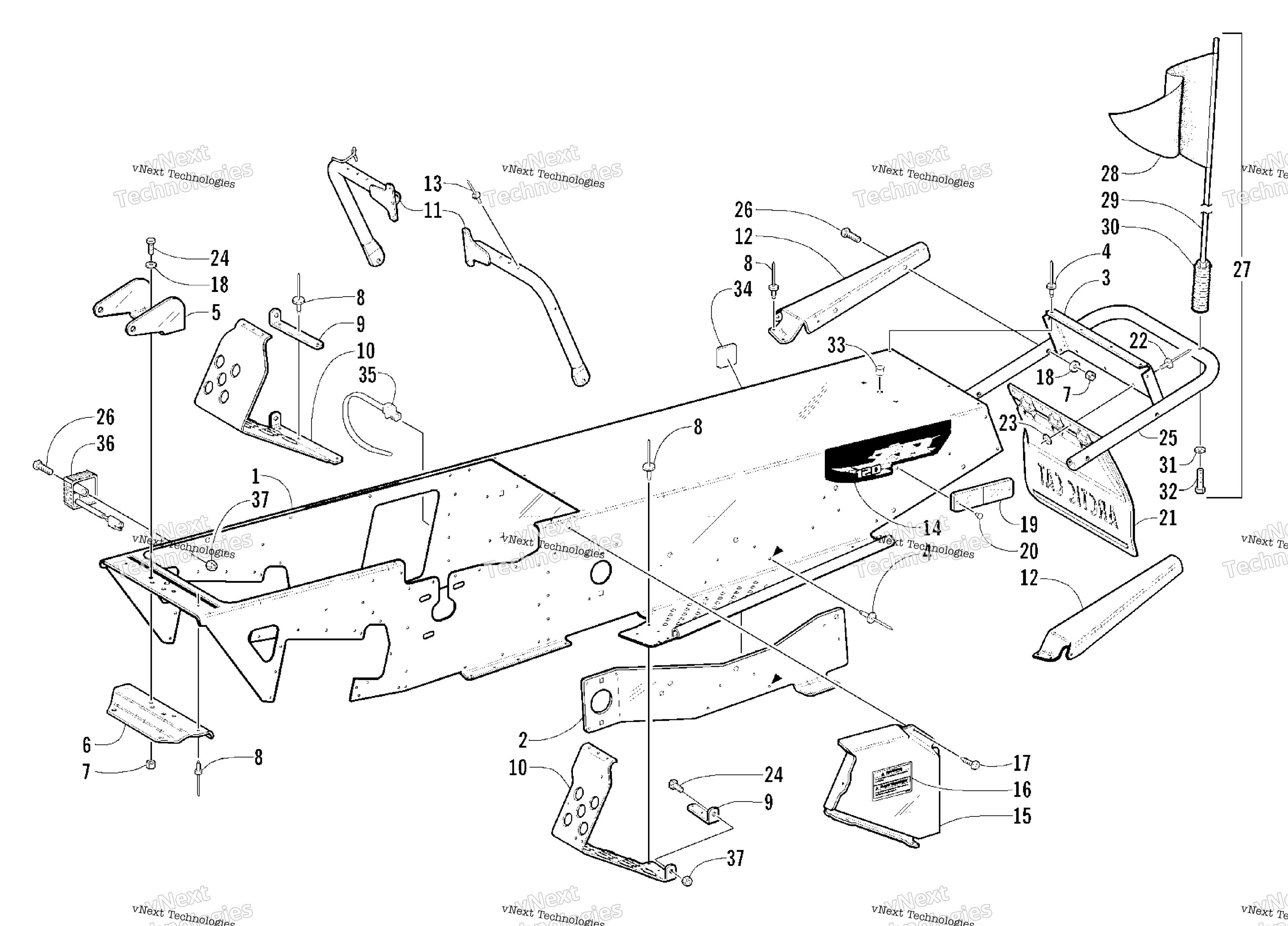 Chassis, Footrest, и задний Bumper узел
