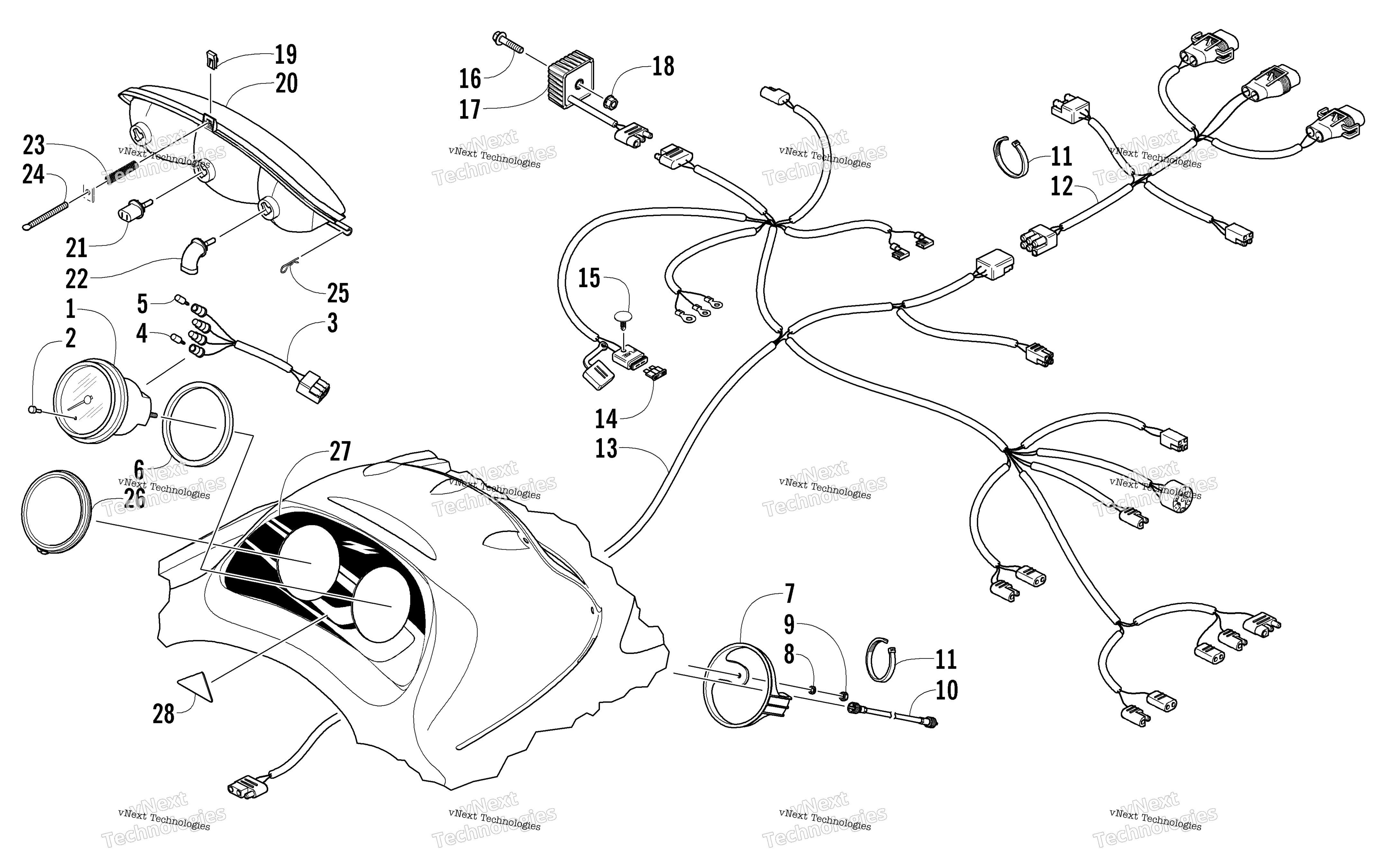 Headlight, Instruments, и Wiring Assemblies