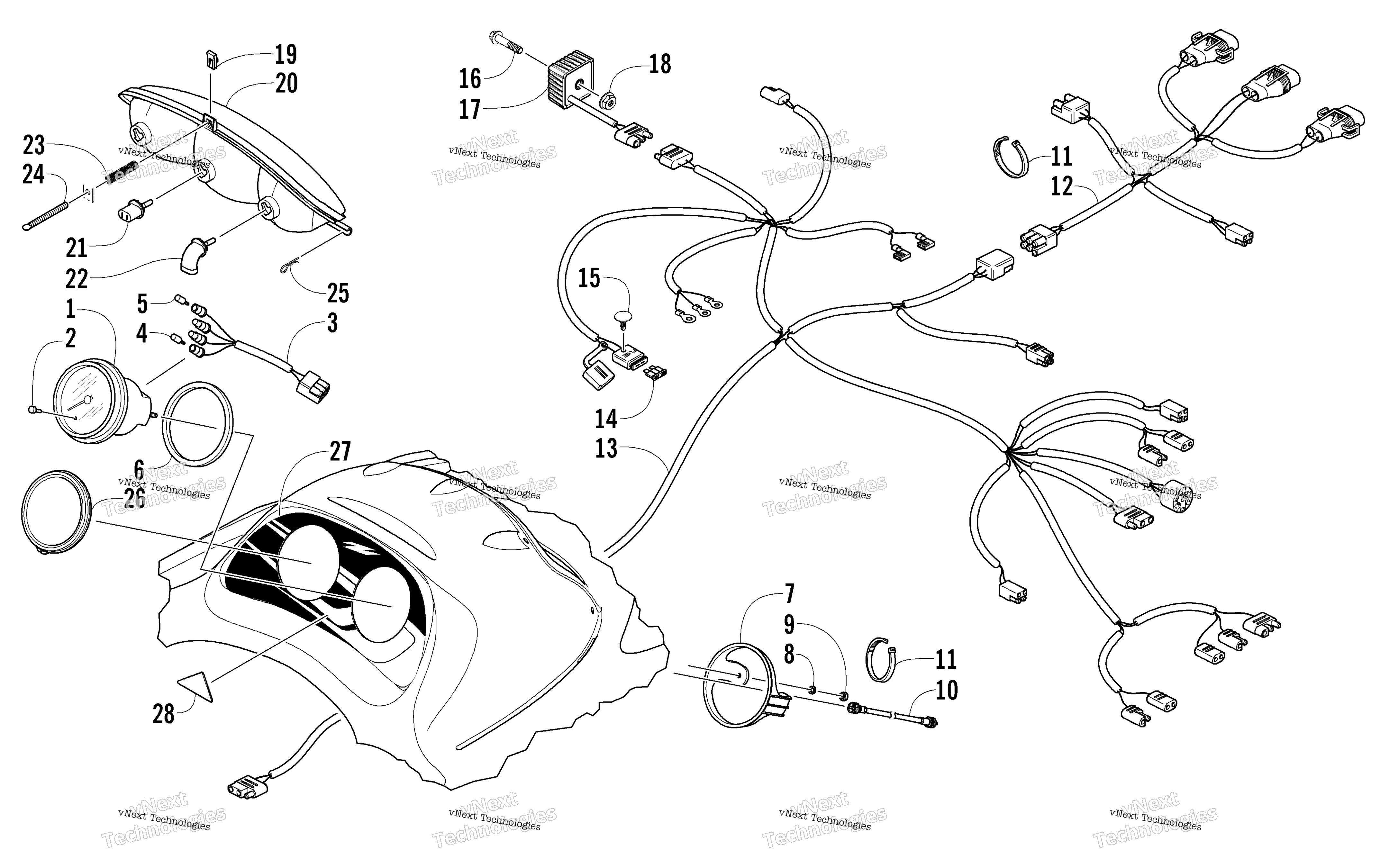 Headlight, Instruments, и Wiring Assemblies