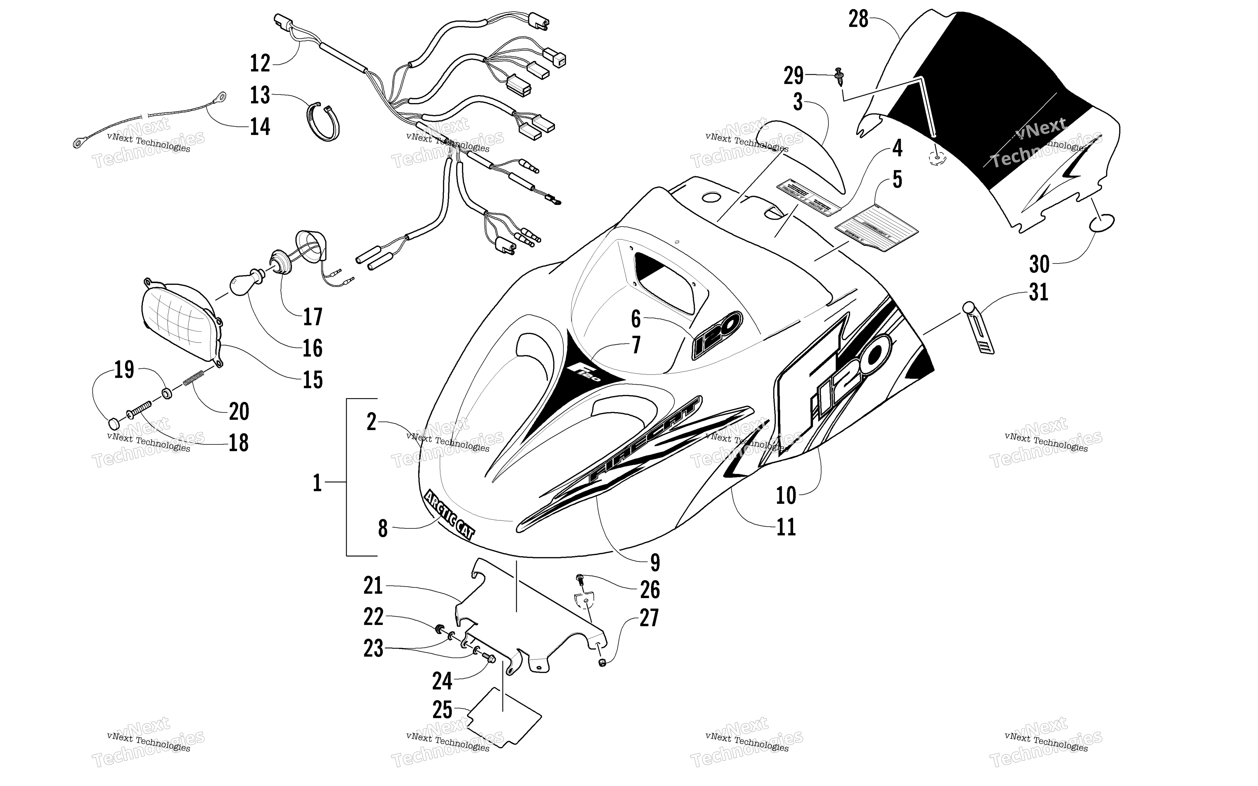 Hood, Headlight, и Windshield узел