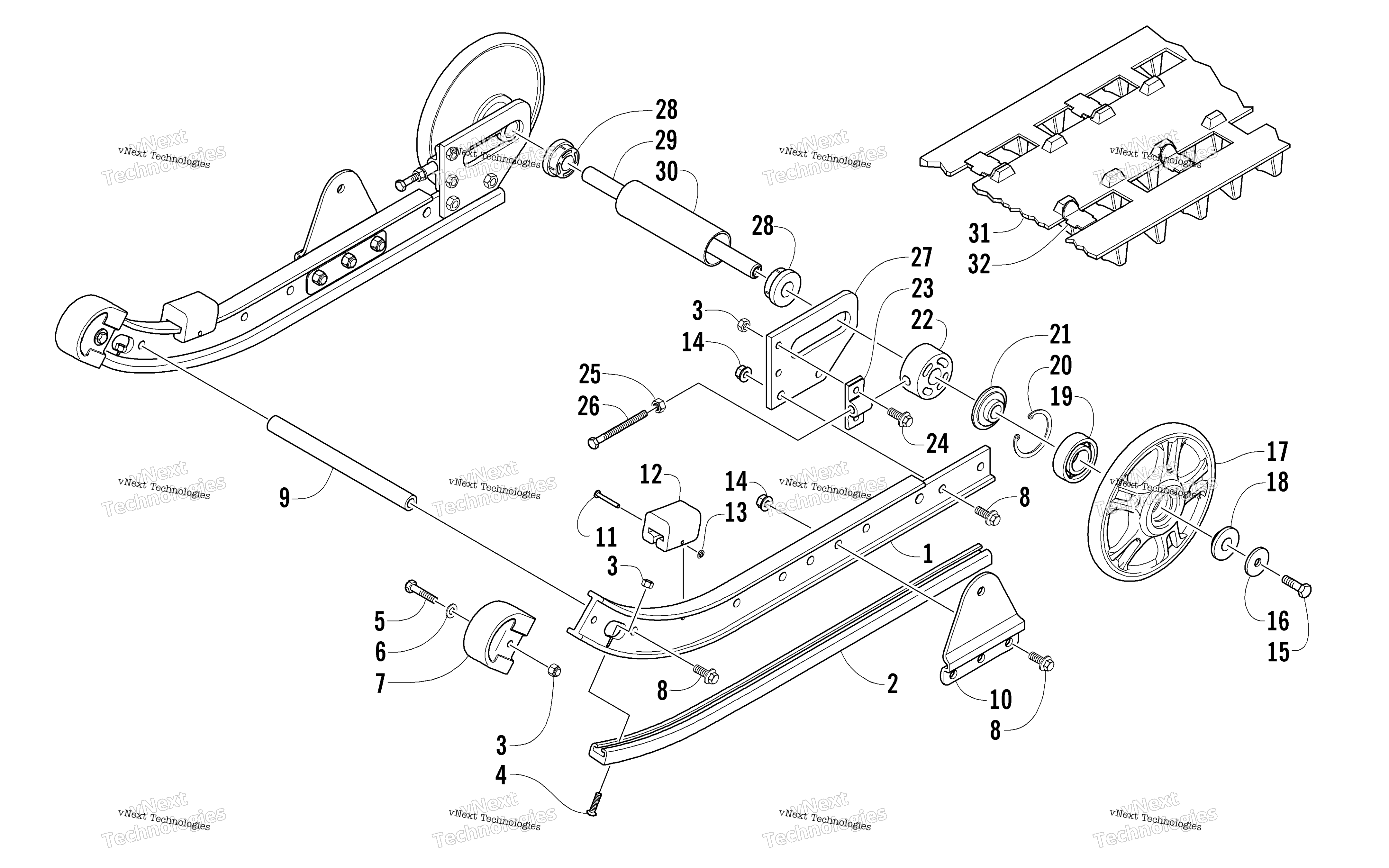 Slide Rail, Idler Wheels, и Track узел