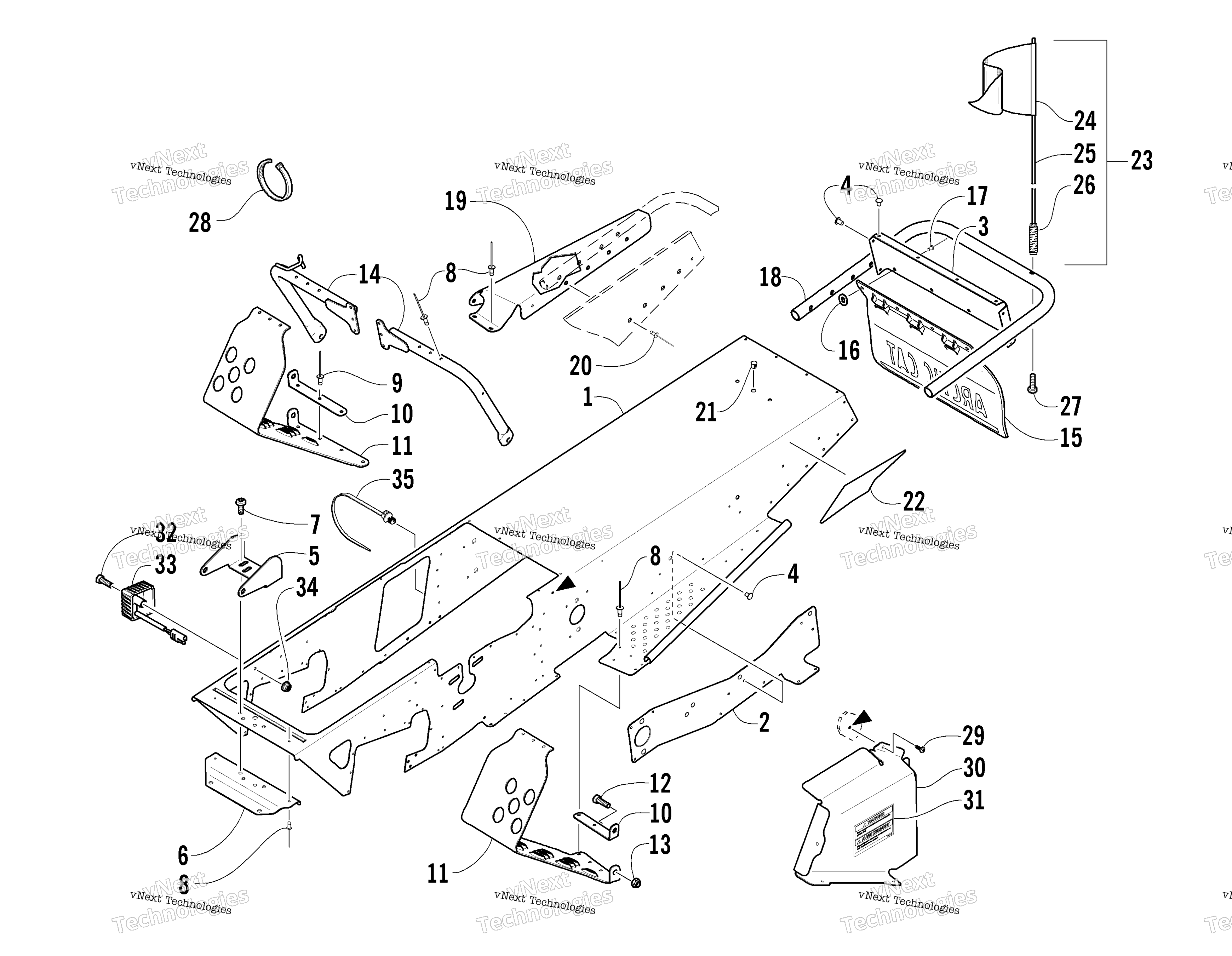 Chassis, Footrest, и задний Bumper узел