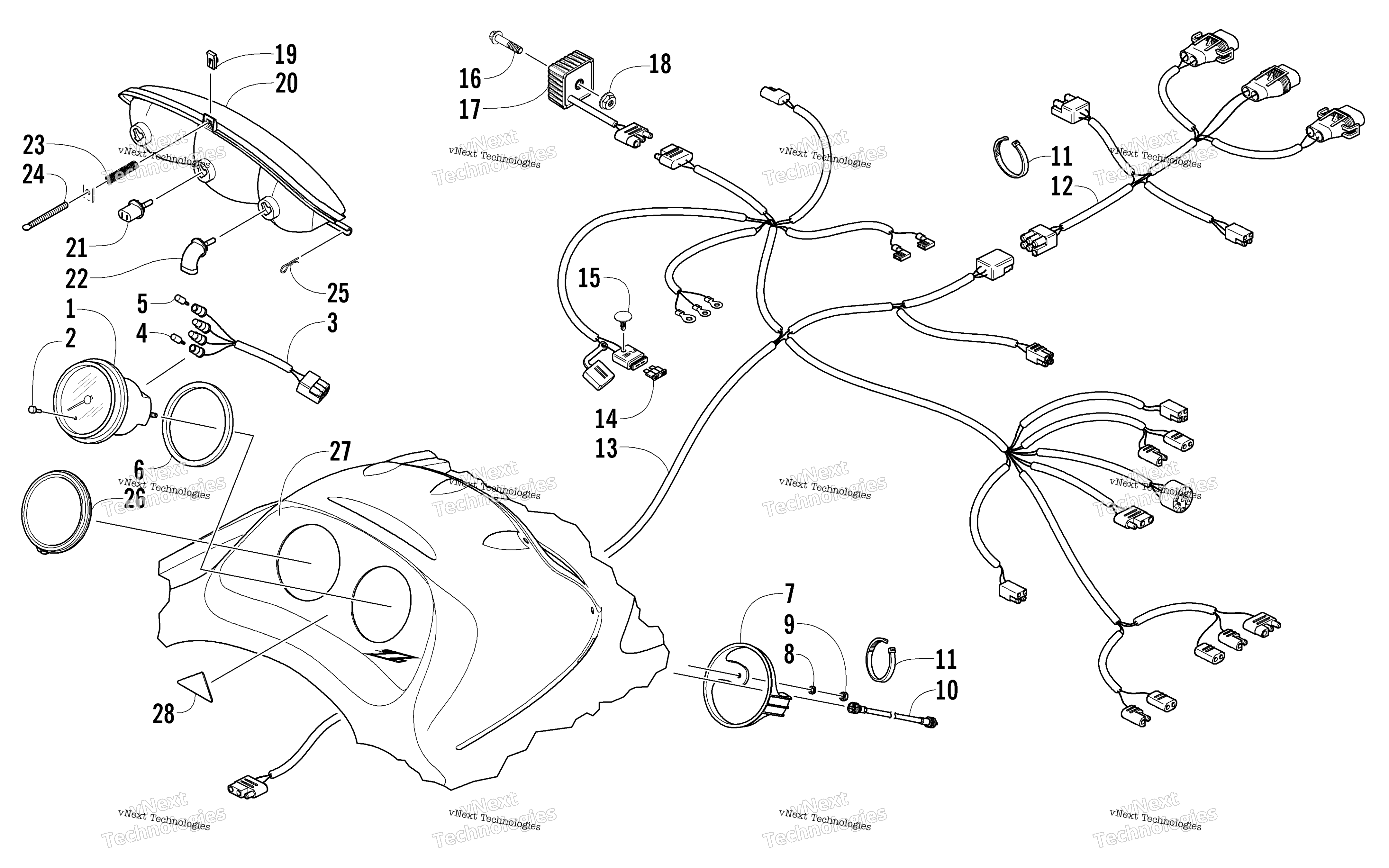 Headlight, Instruments, и Wiring Assemblies