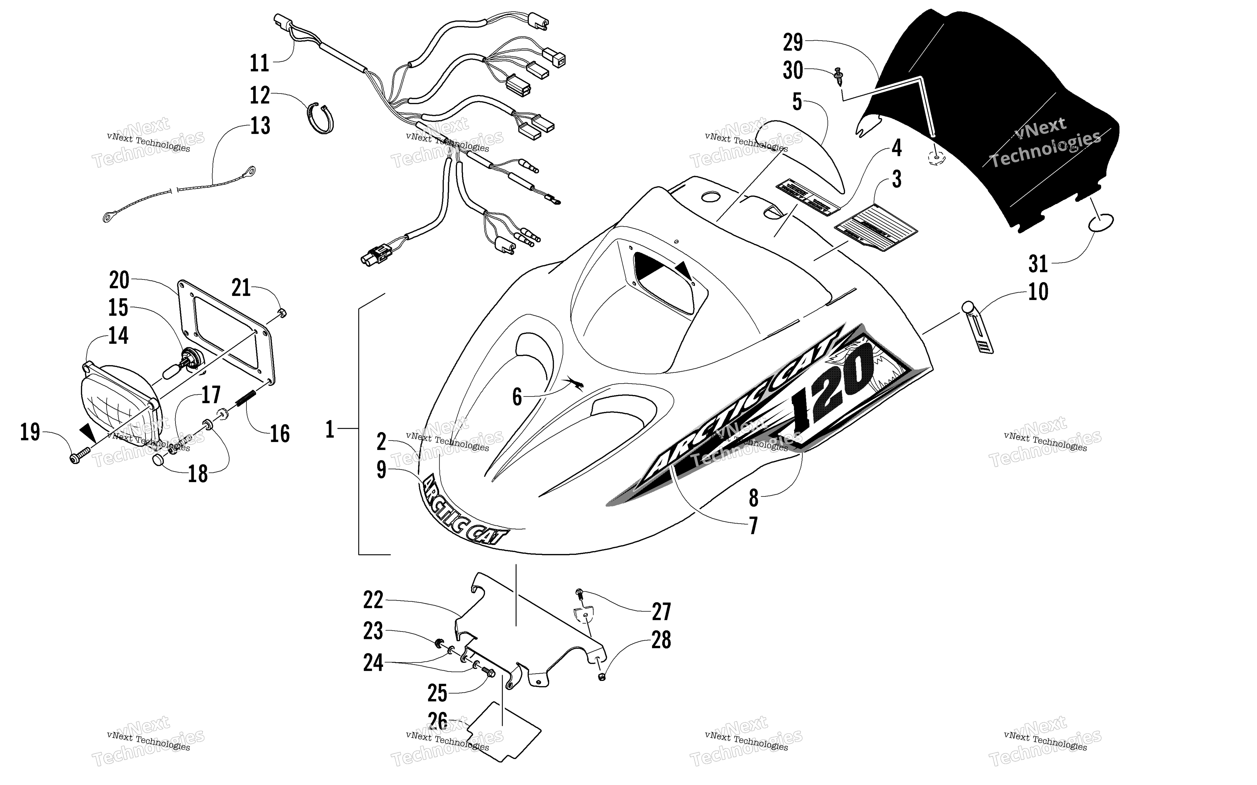 Hood, Headlight, и Windshield узел