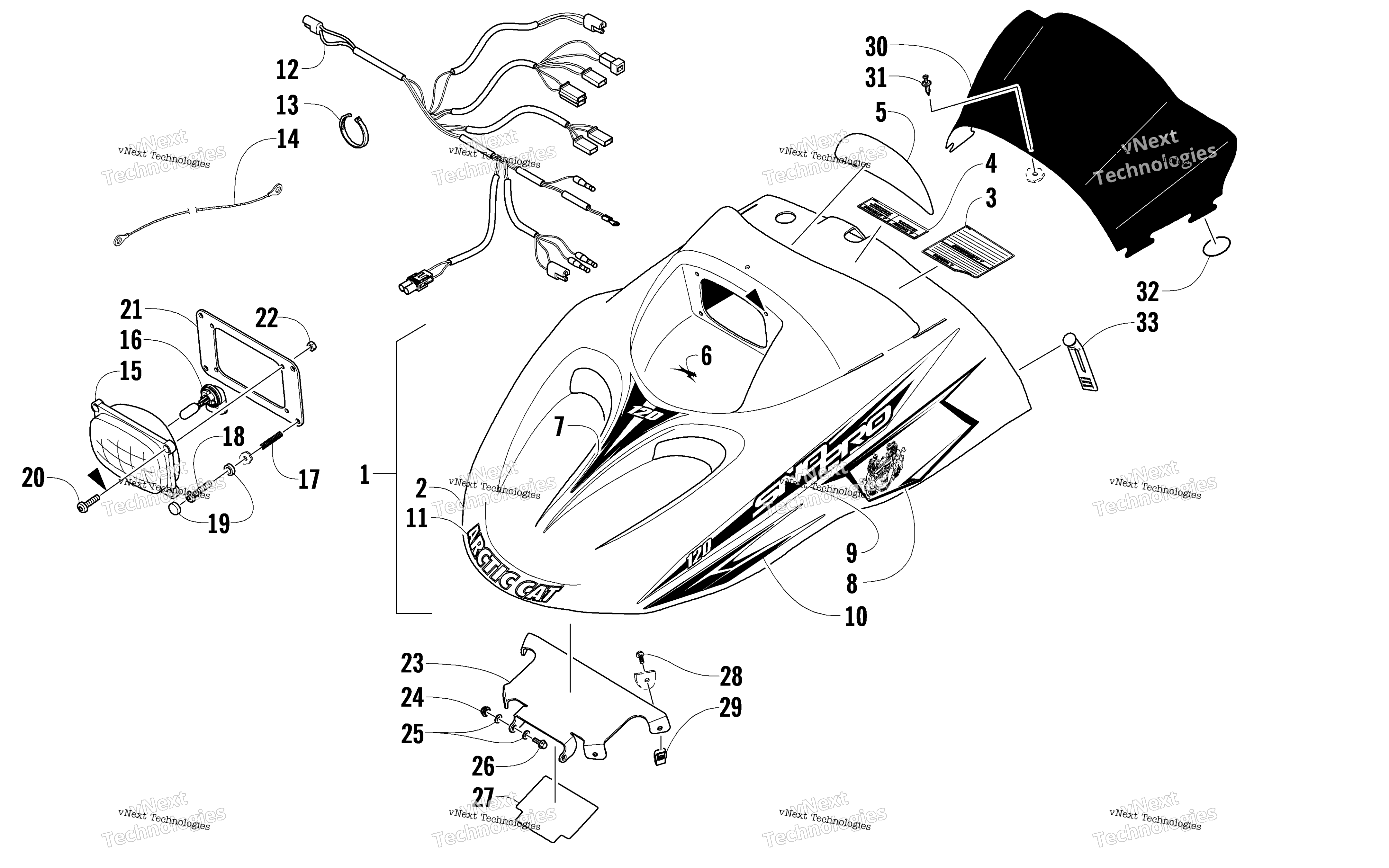 Hood, Headlight, и Windshield узел