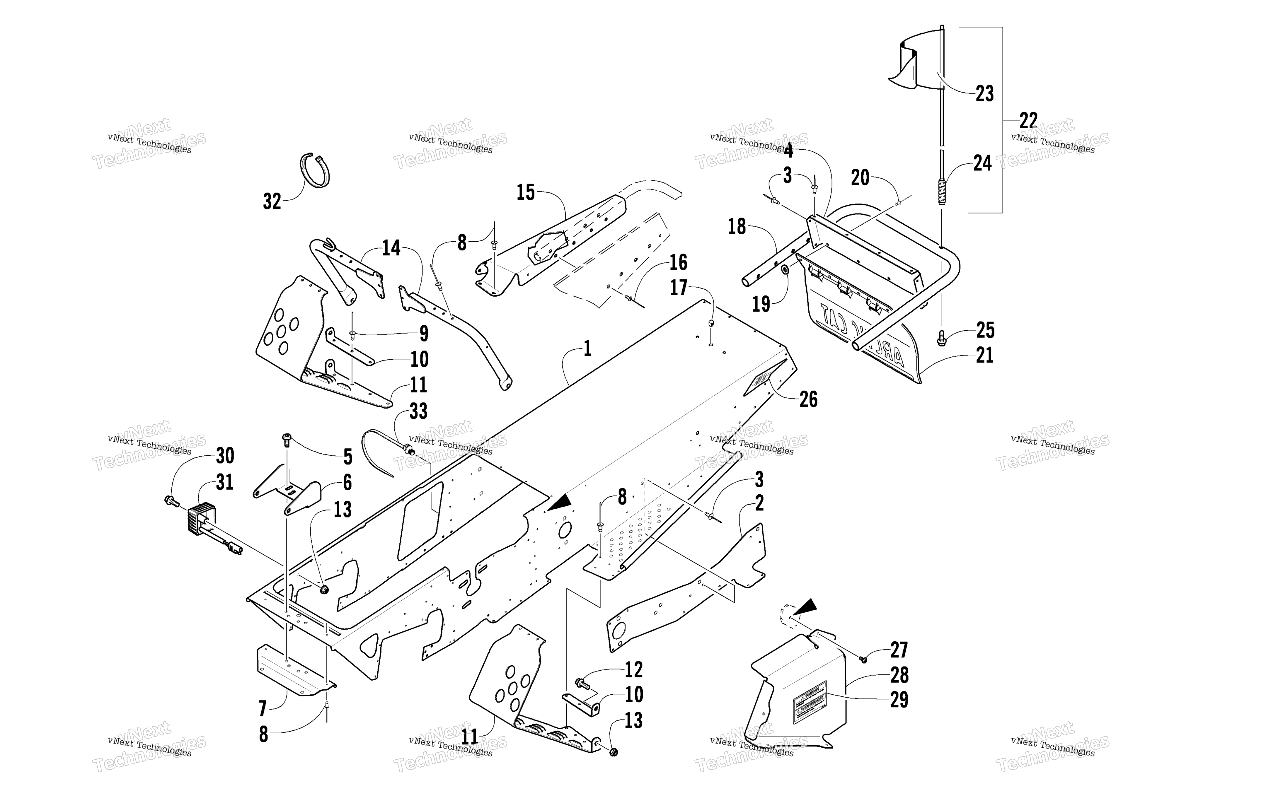 Chassis, Footrest, и задний Bumper узел