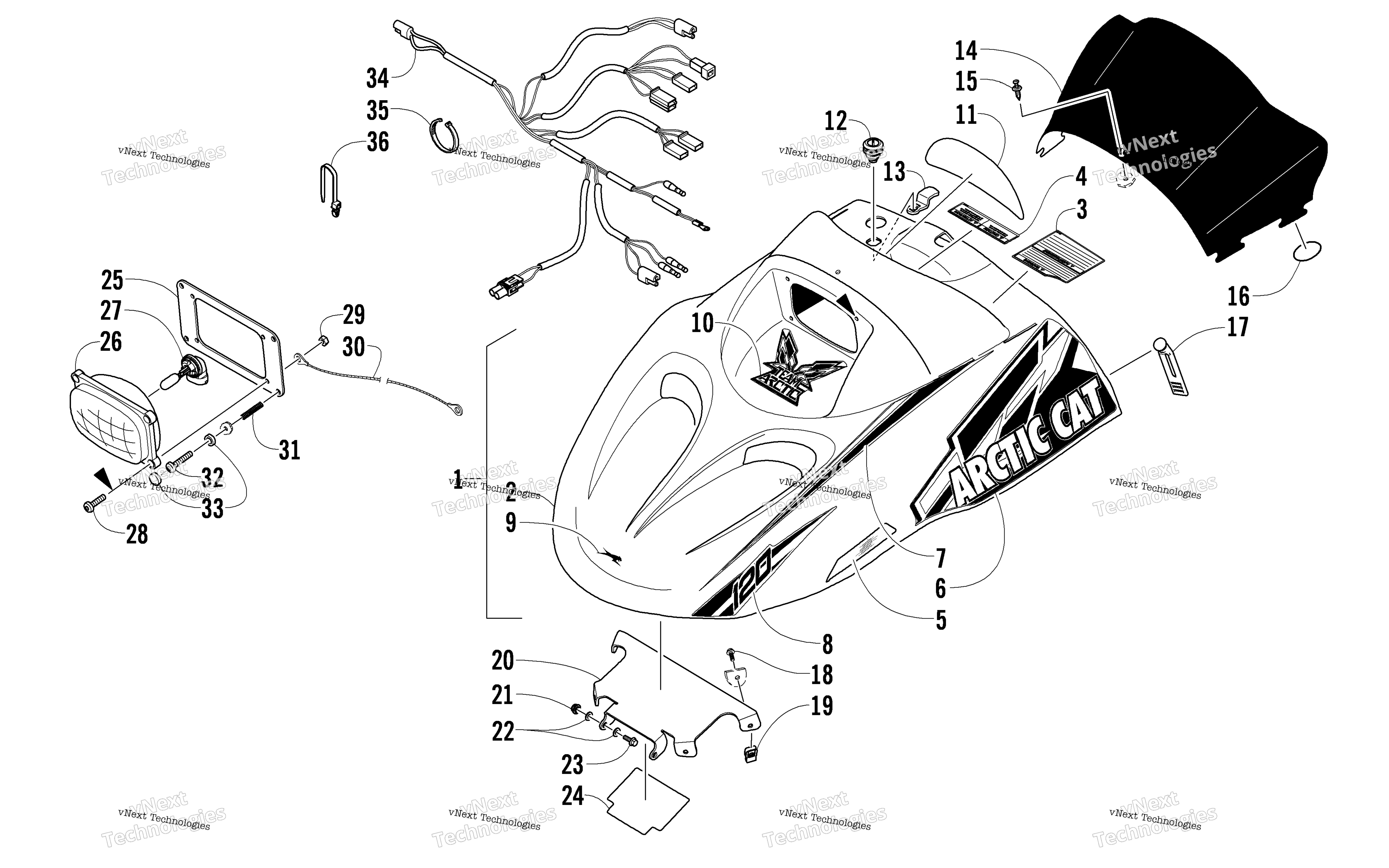 Hood, Headlight, и Windshield узел