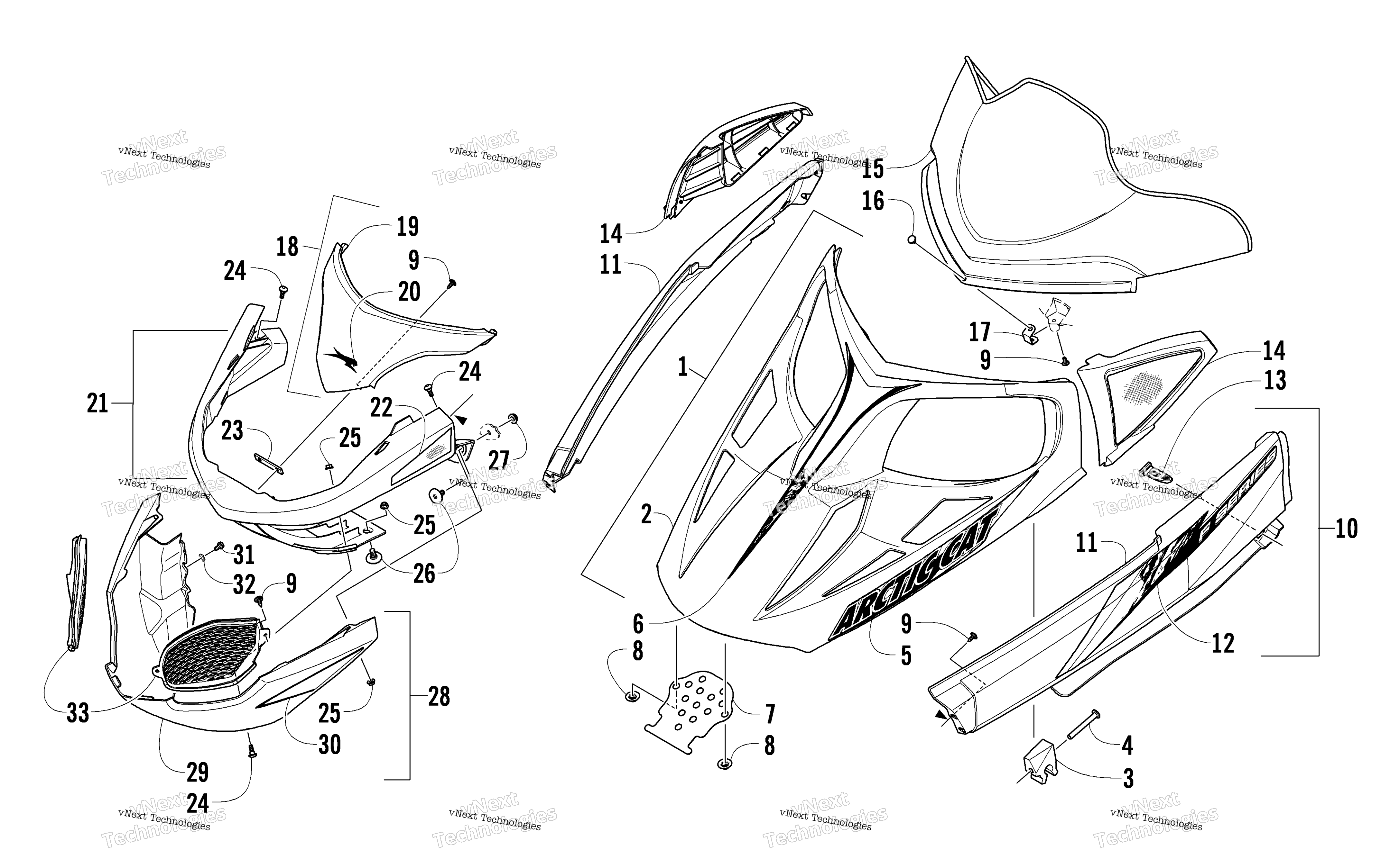 Hood, Windshield, и передний Bumper узел