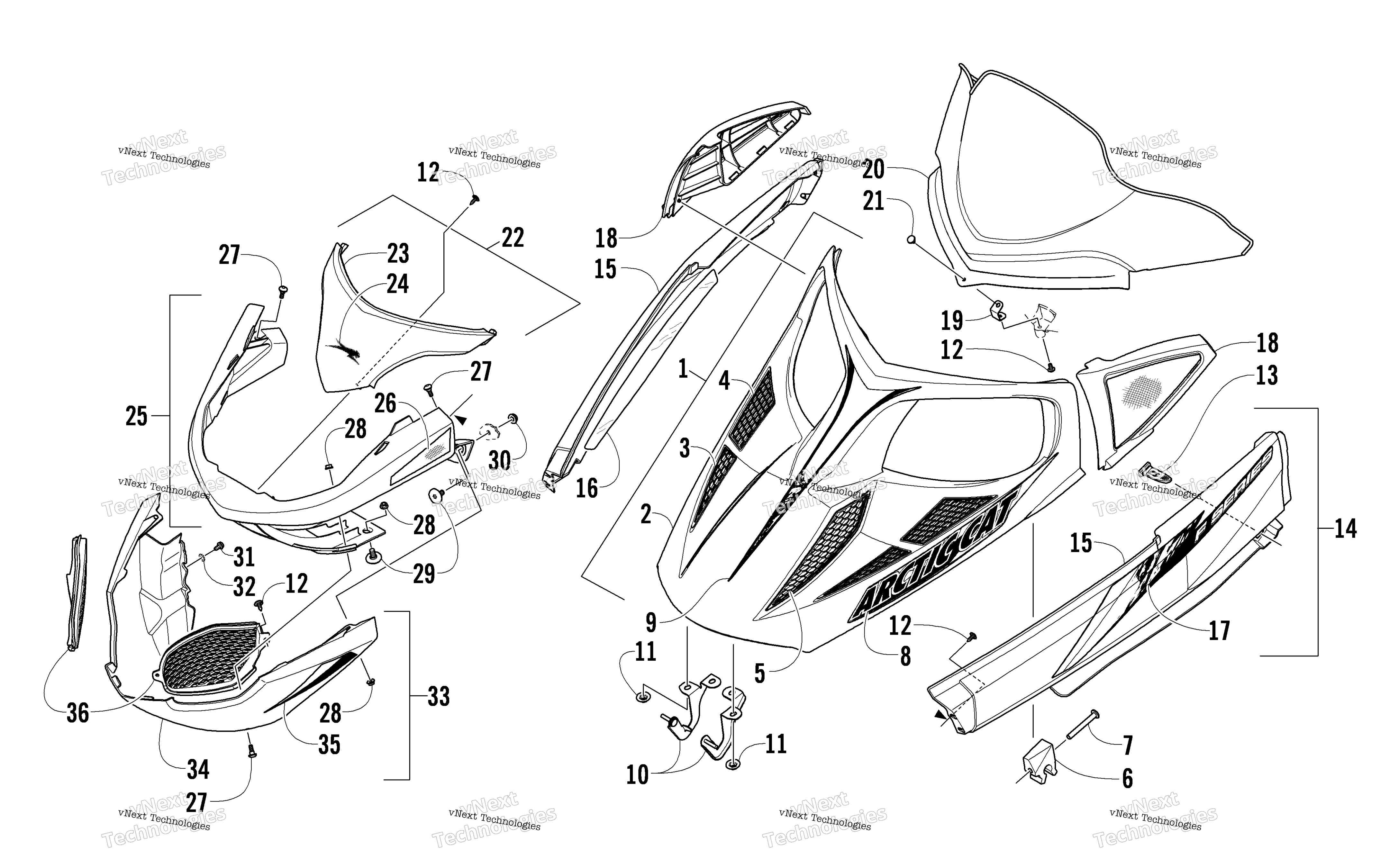 Hood, Windshield, и передний Bumper узел