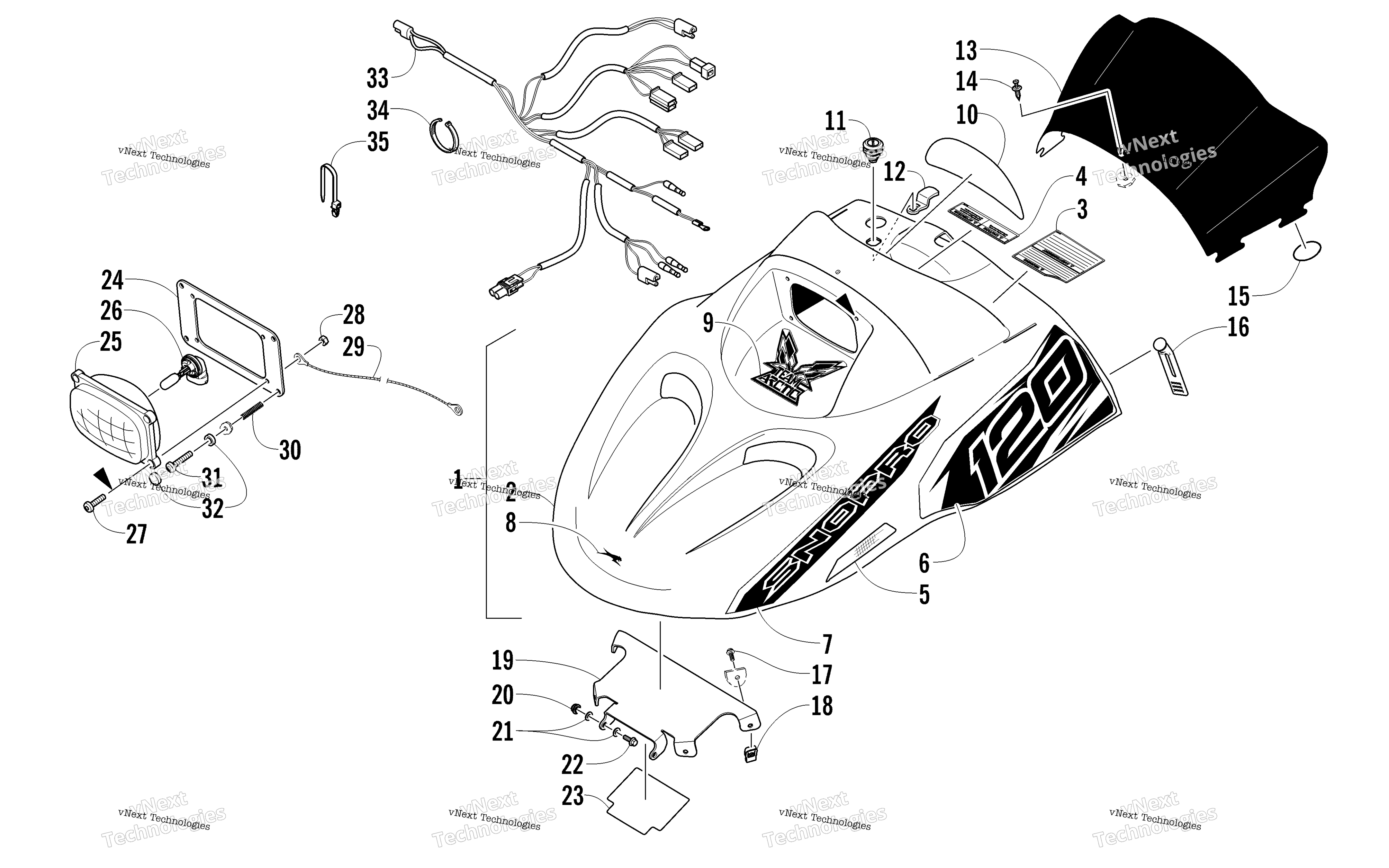 Hood, Headlight, и Windshield узел