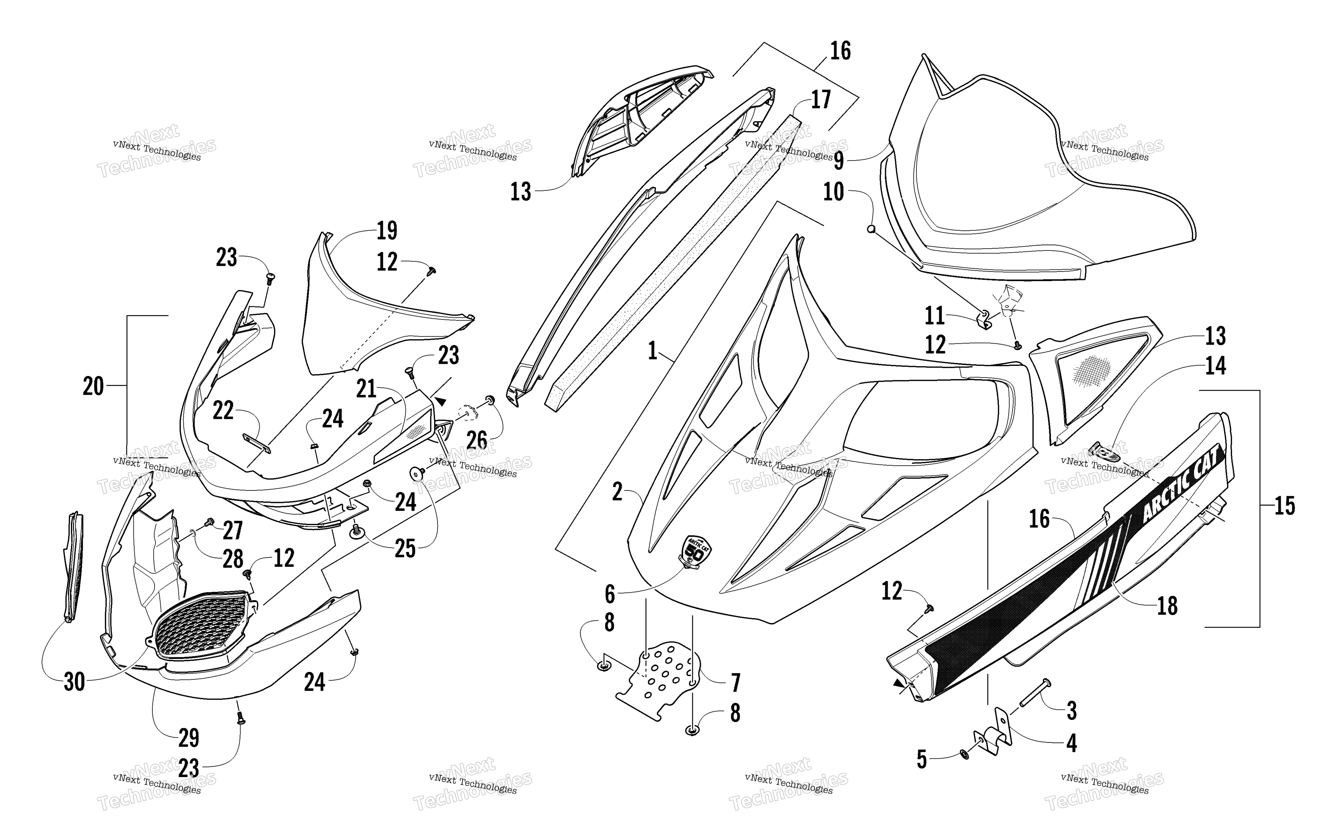 Hood, Windshield, и передний Bumper узел