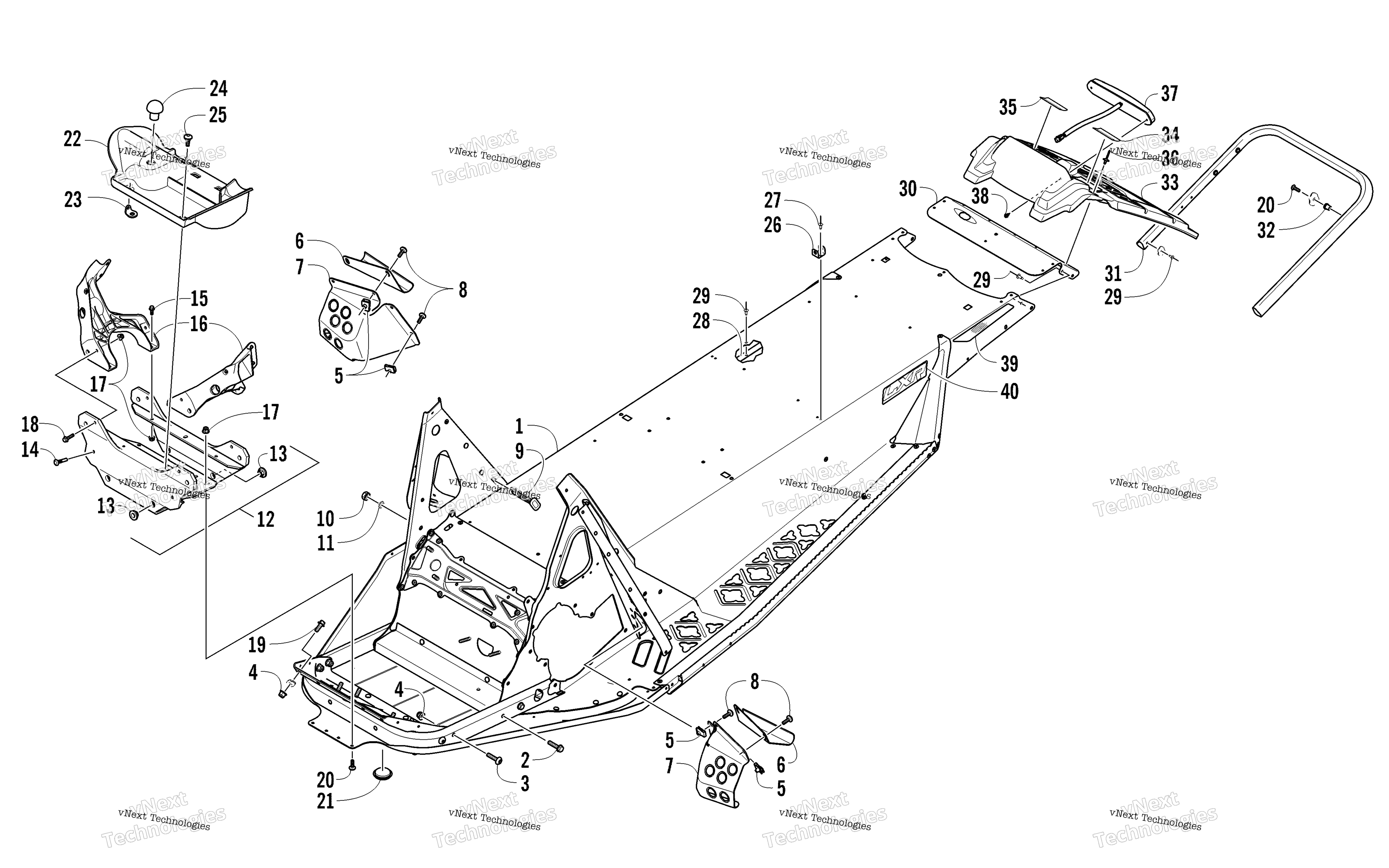 Chassis, задний Bumper, и Snowflap узел