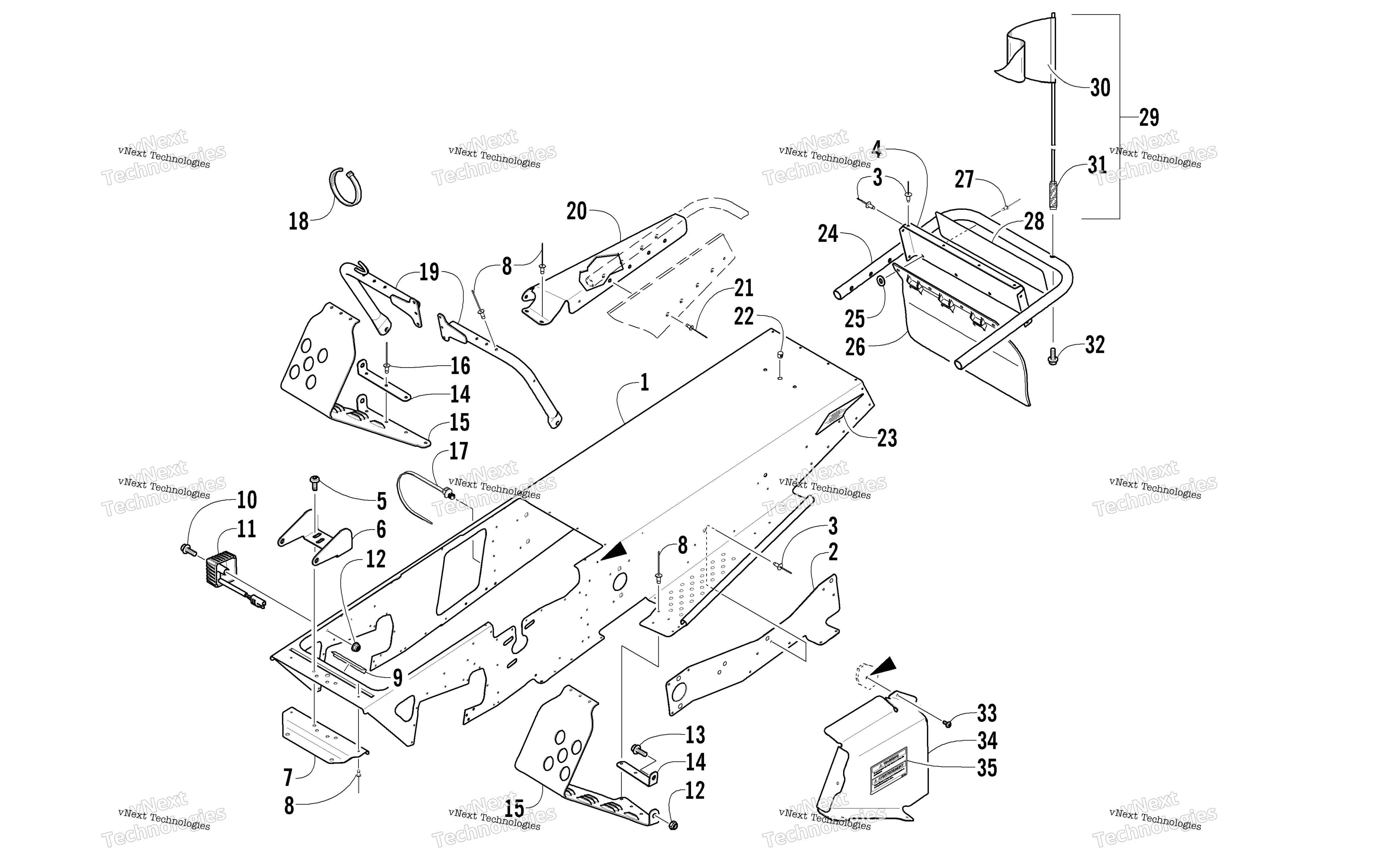 Chassis, Footrest, и задний Bumper узел