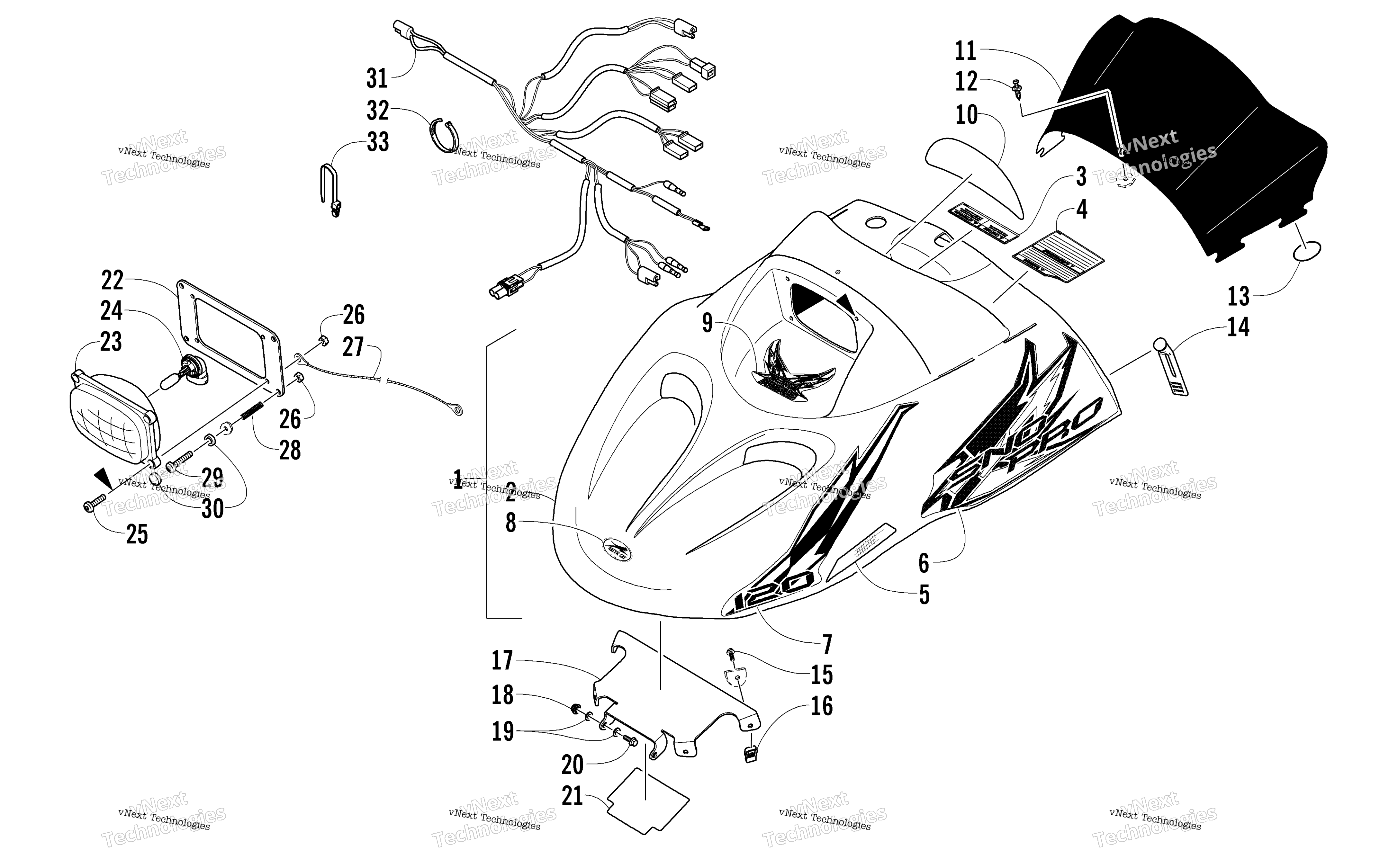 Hood, Headlight, и Windshield узел
