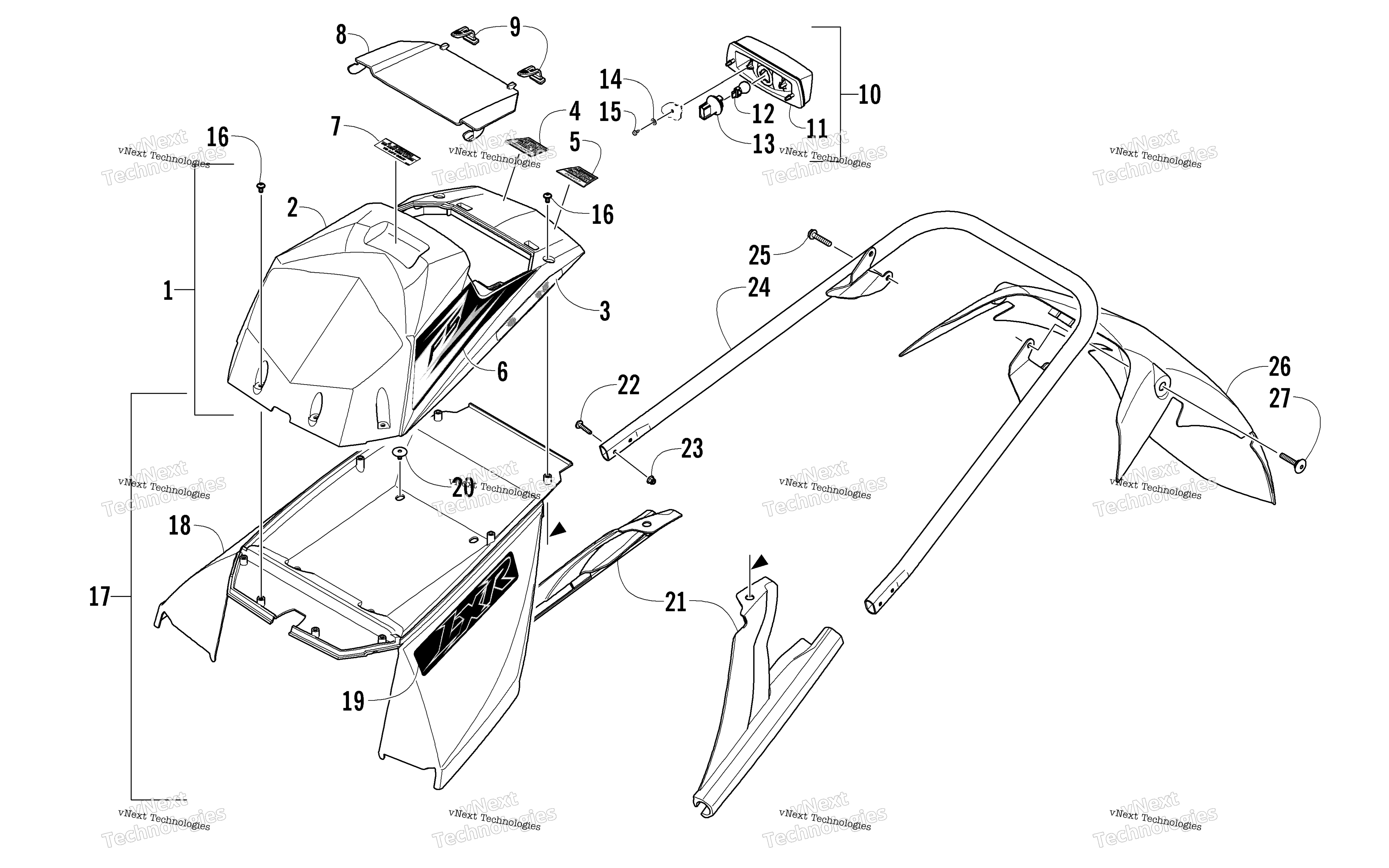 задний Bumper, Storage Box, и Taillight узел
