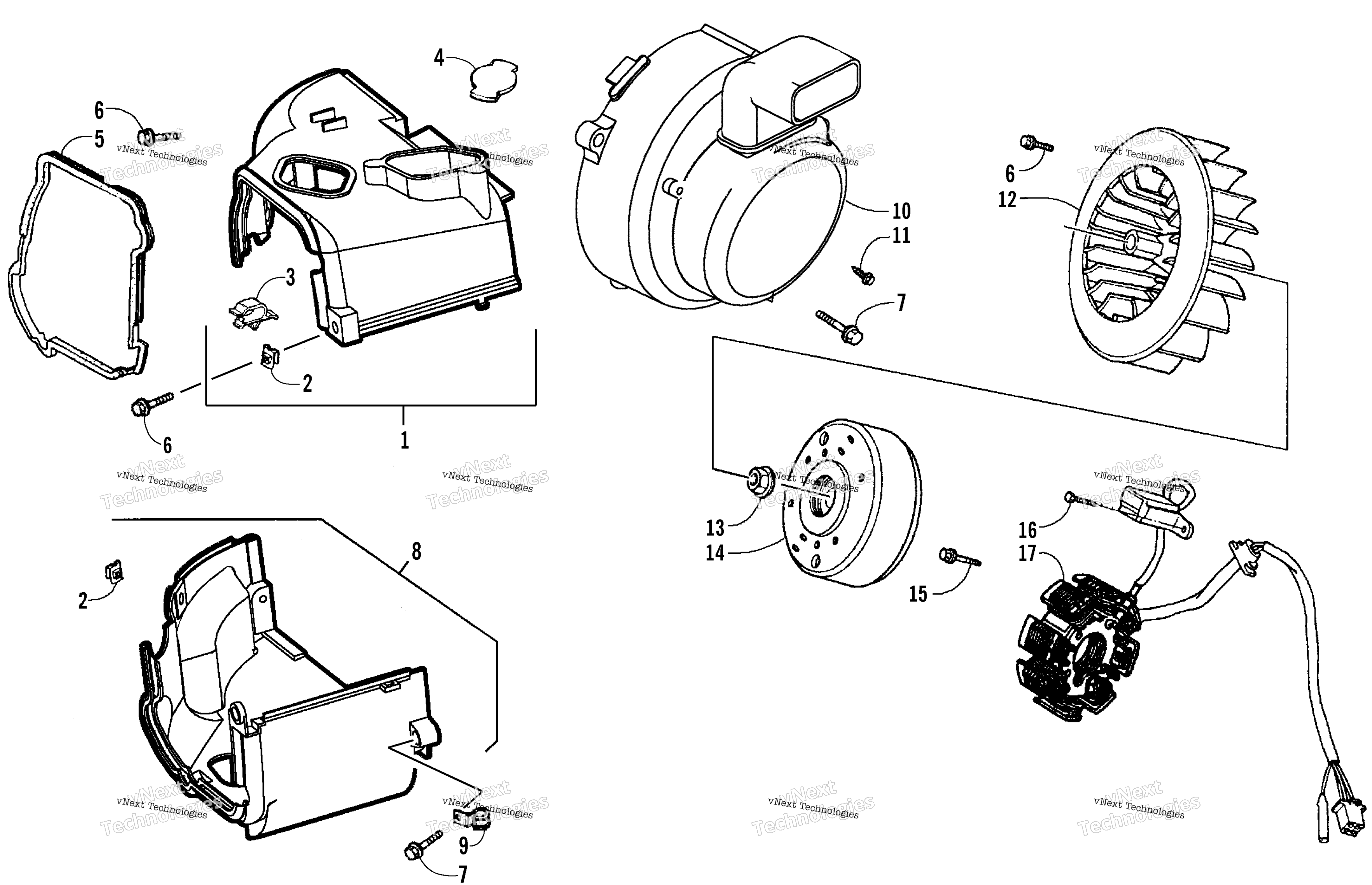 Stator, Flywheel, и двигатель Shroud Assemblies