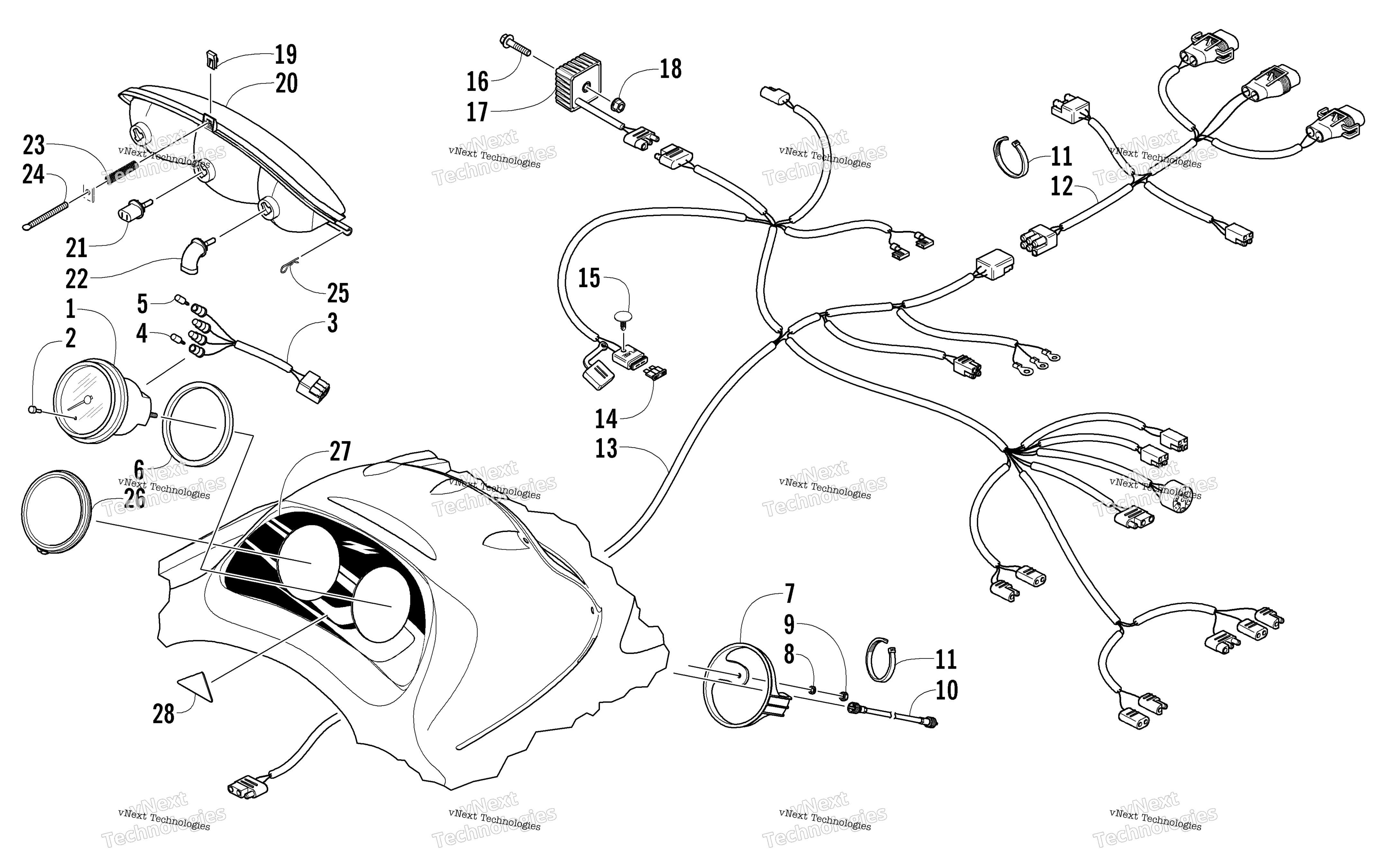 Headlight, Instruments, и Wiring Assemblies