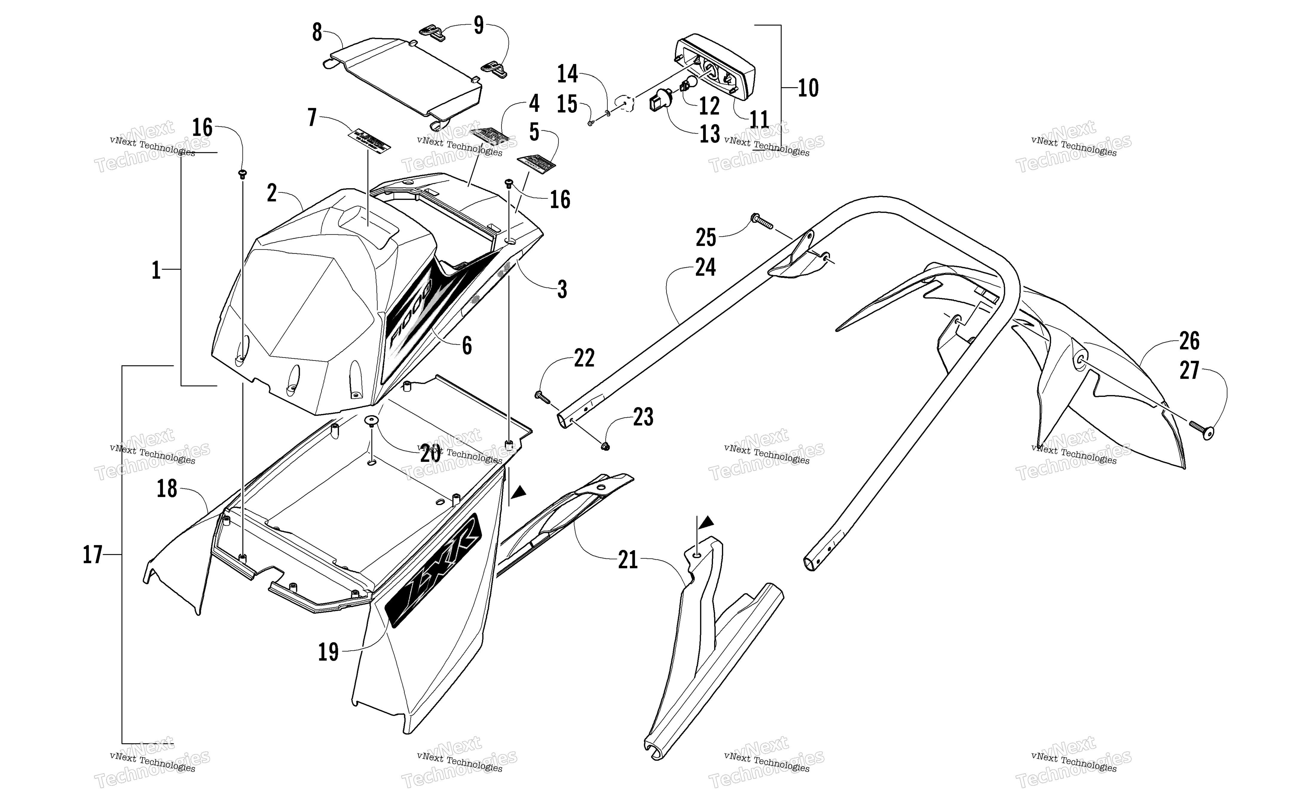 задний Bumper, Storage Box, и Taillight узел